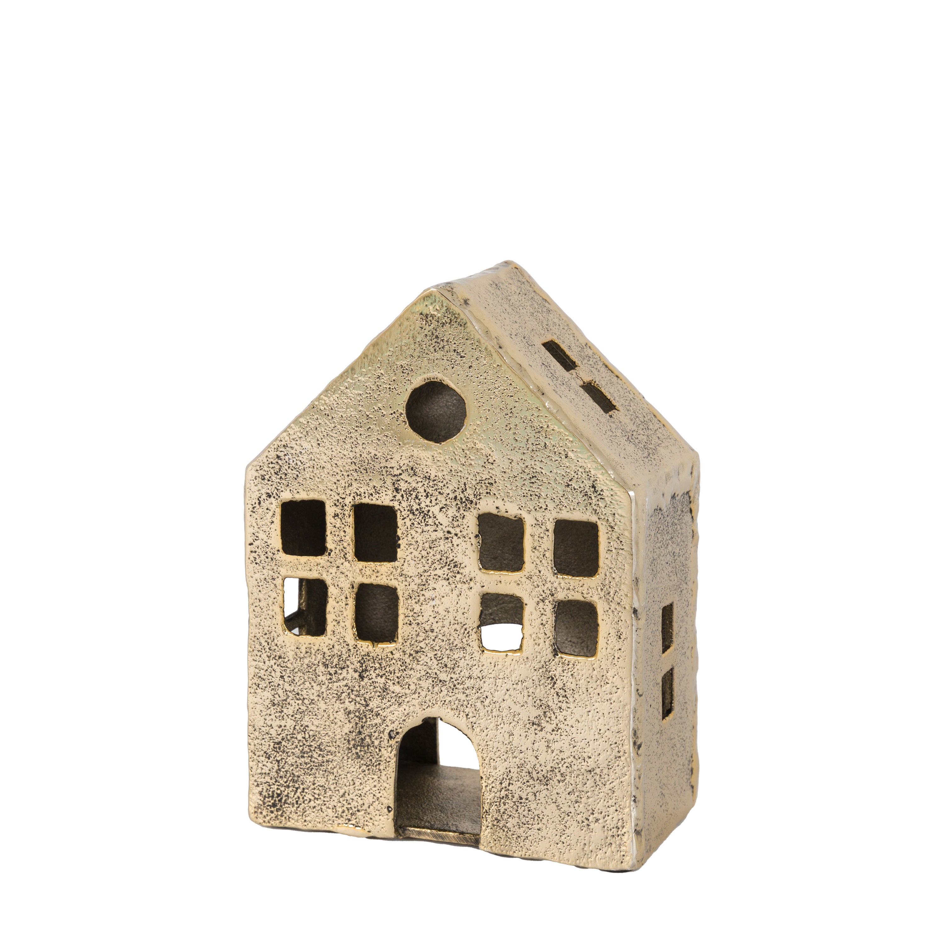 House Tealight Holder Antique Gold Large