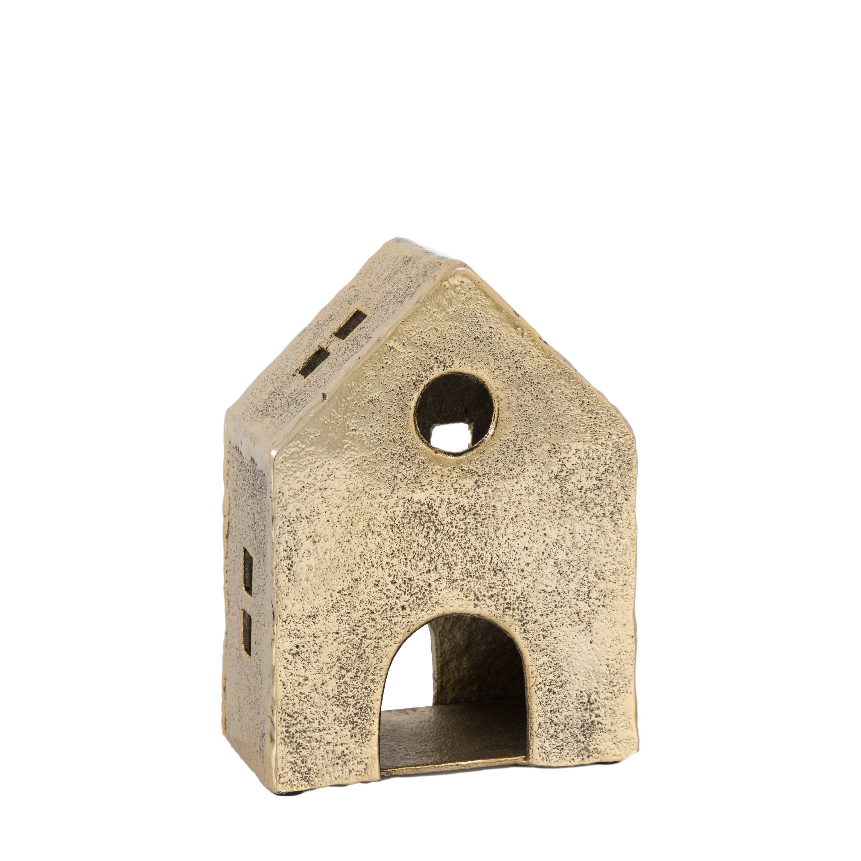 House Tealight Holder Antique Gold Large