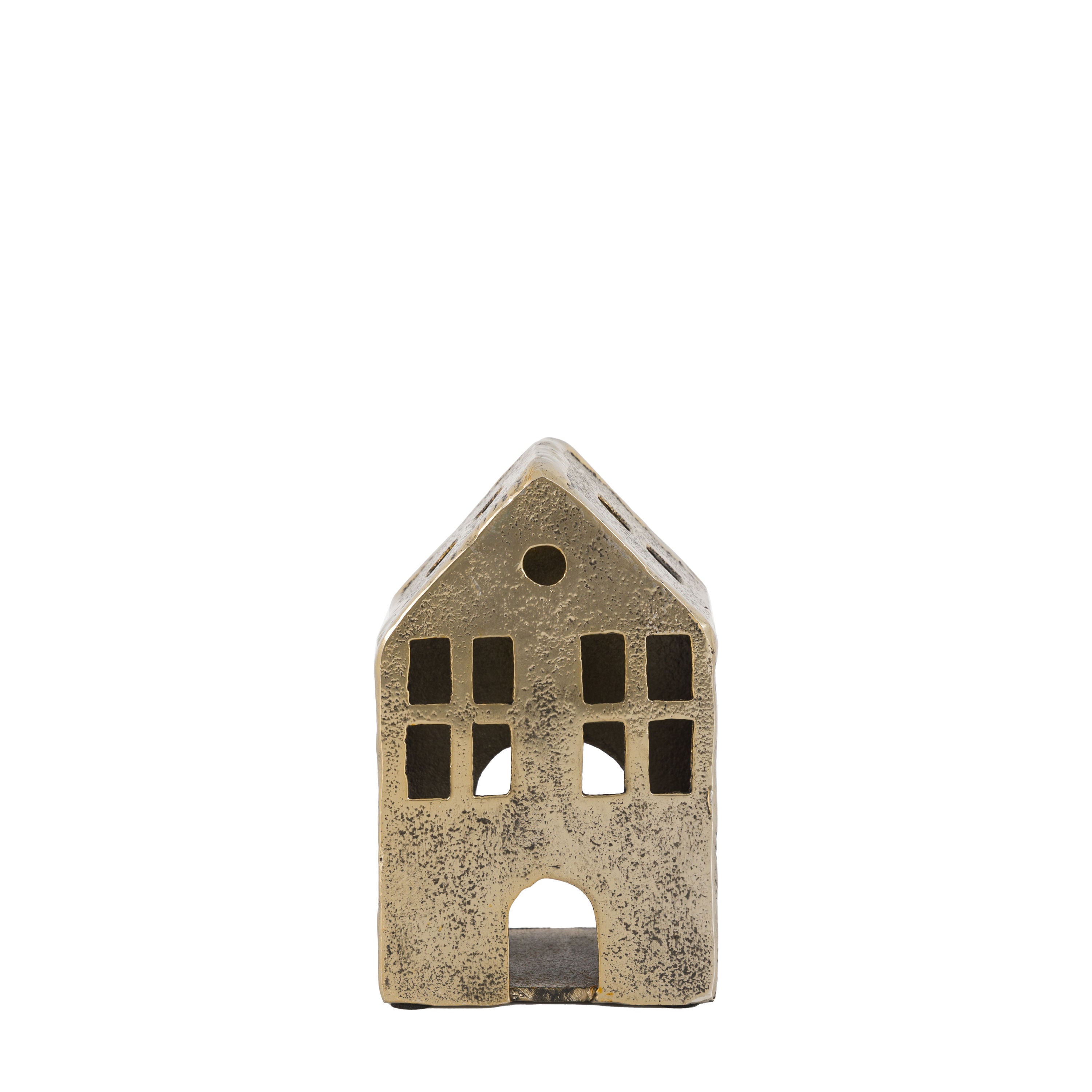House Tealight Holder Antique Gold Small