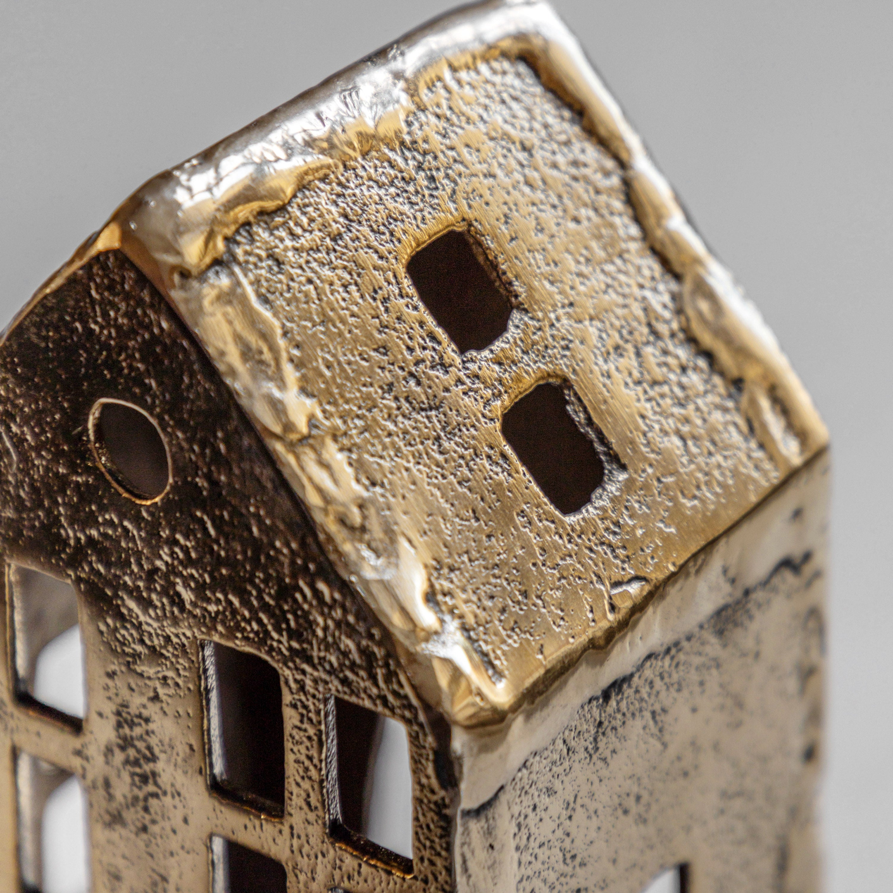 House Tealight Holder Antique Gold Small
