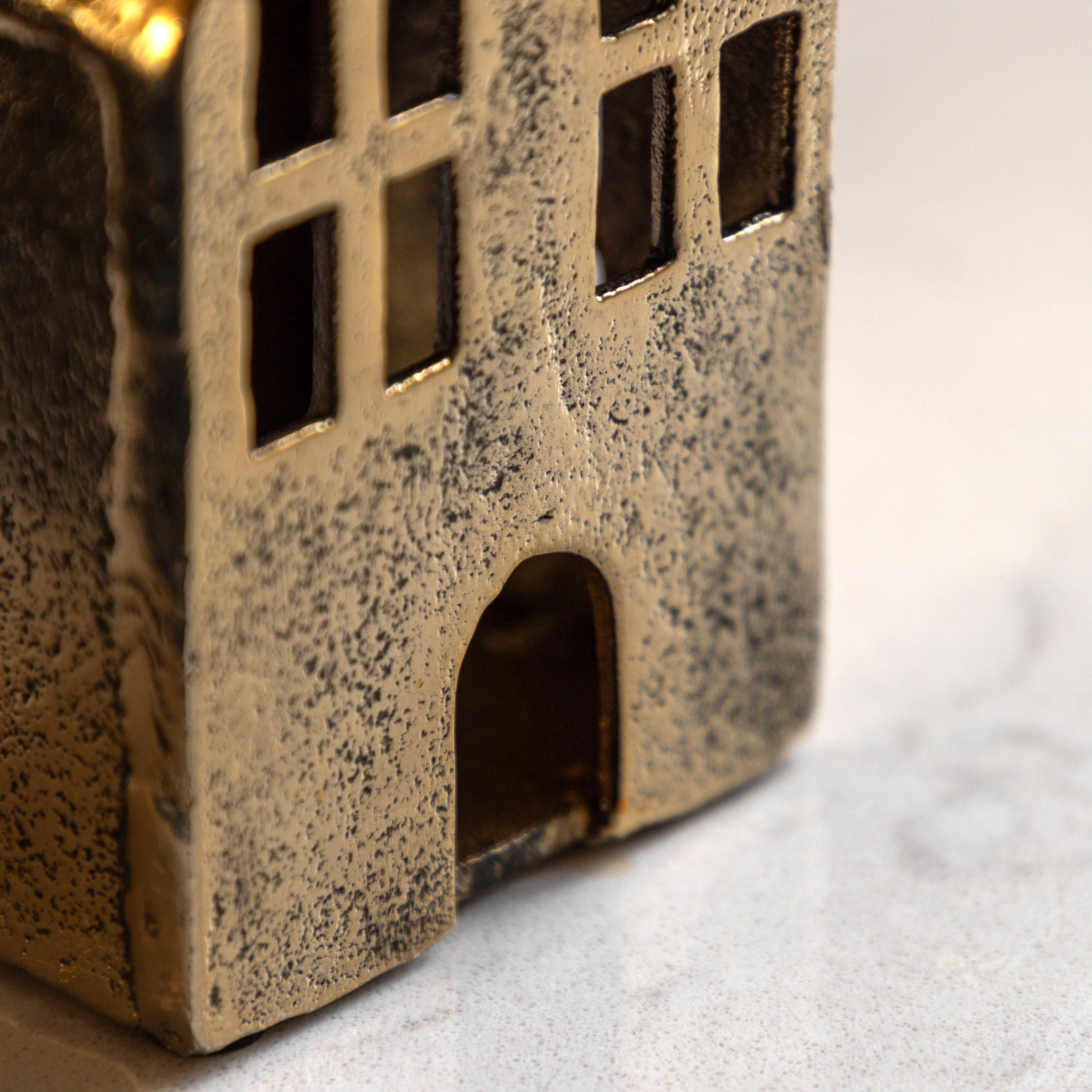 House Tealight Holder Antique Gold Small