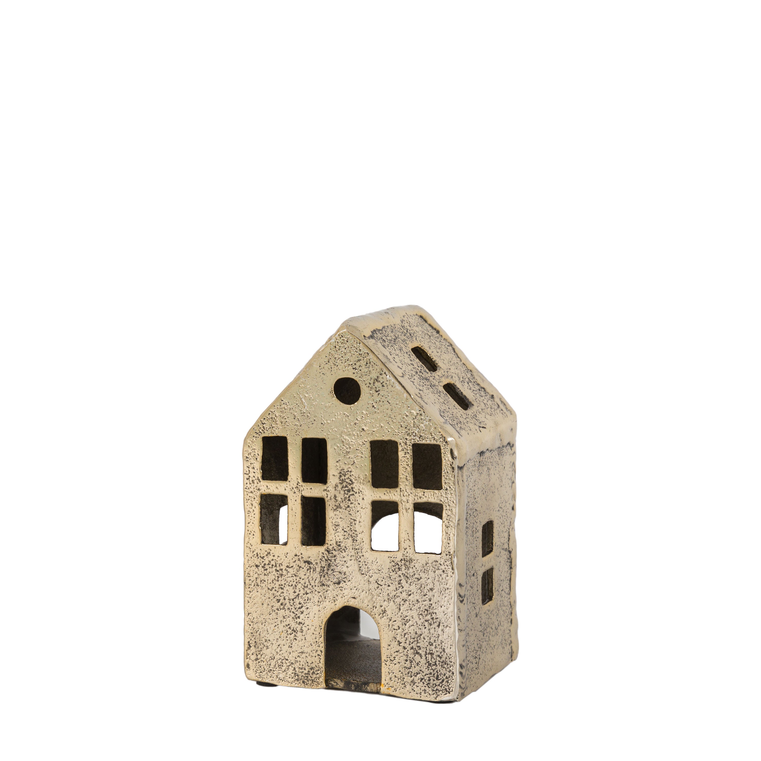 House Tealight Holder Antique Gold Small