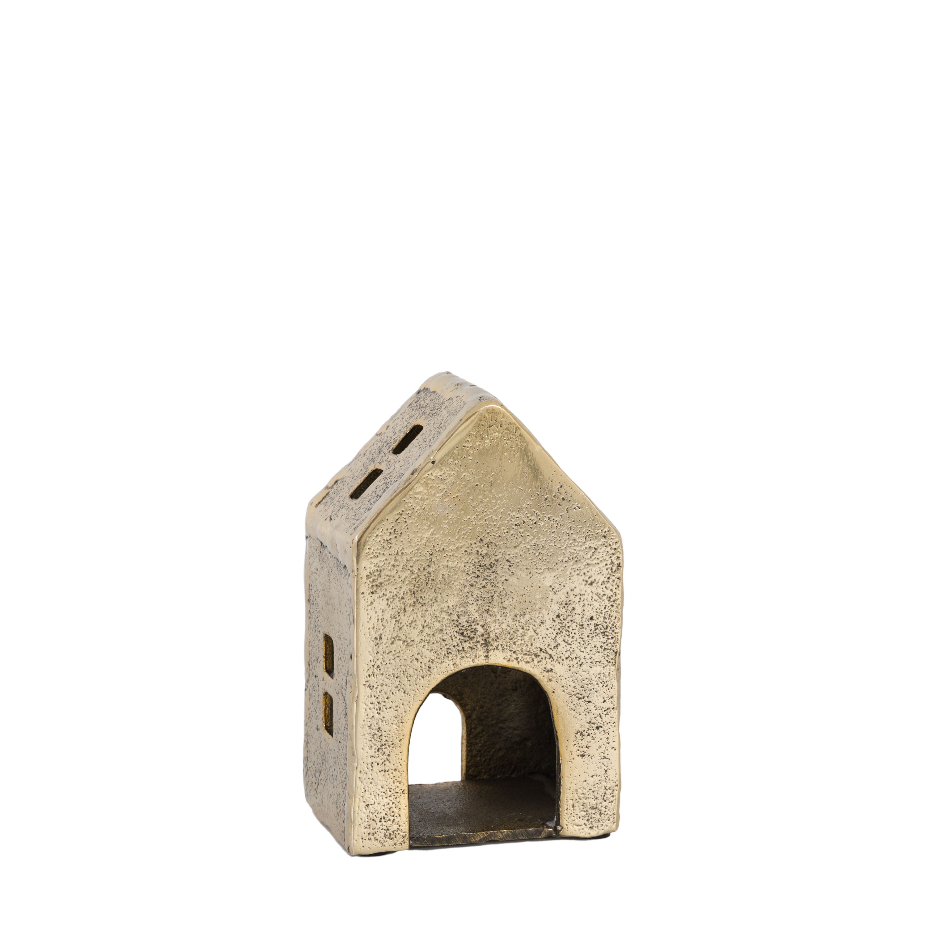 House Tealight Holder Antique Gold Small