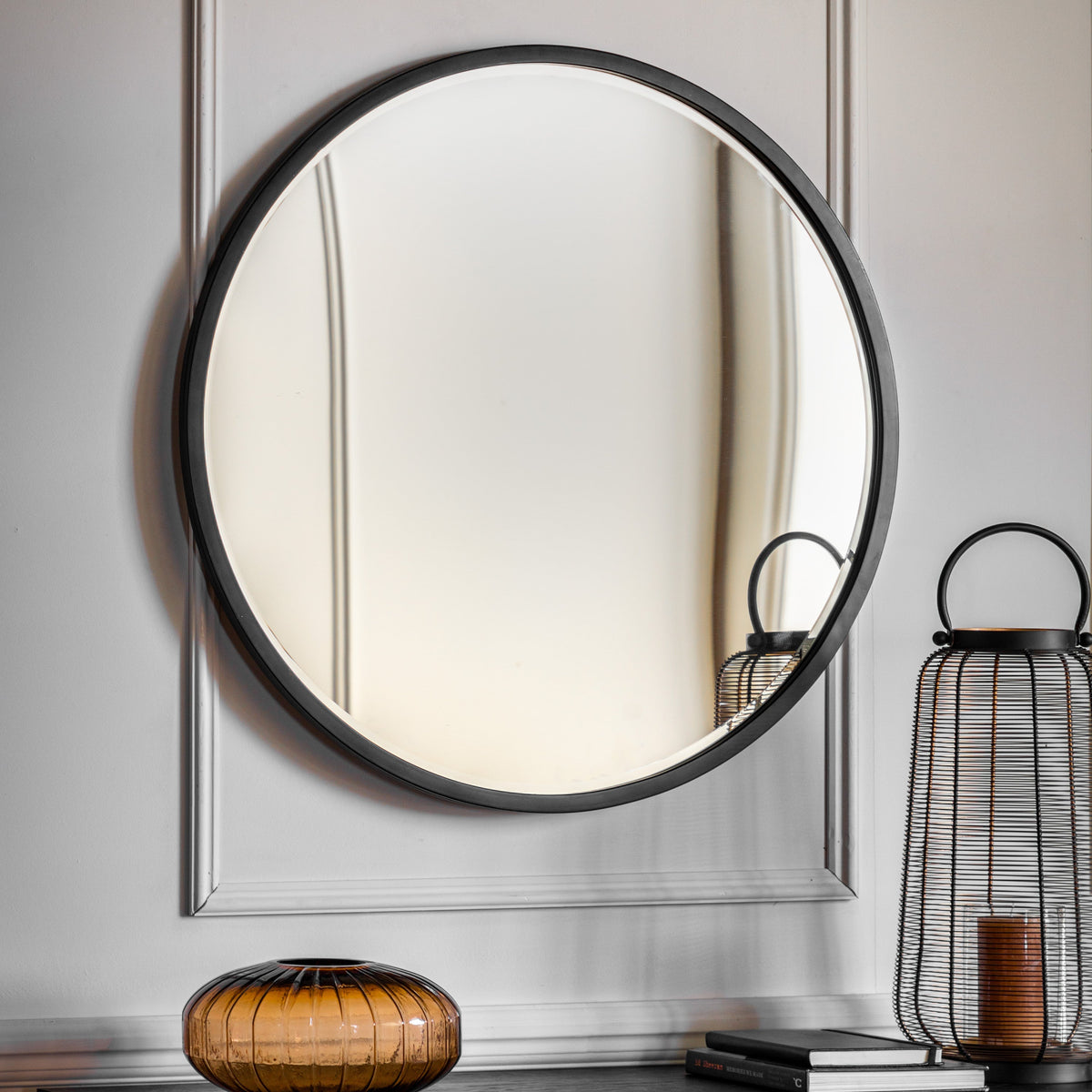 Ashrow Black Round Wall Mirror | Large