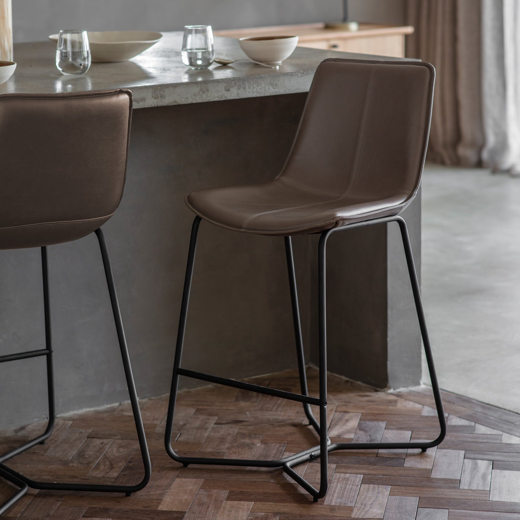 Set of 2 Marilyn Ember Brown Leather Style Bar Stools