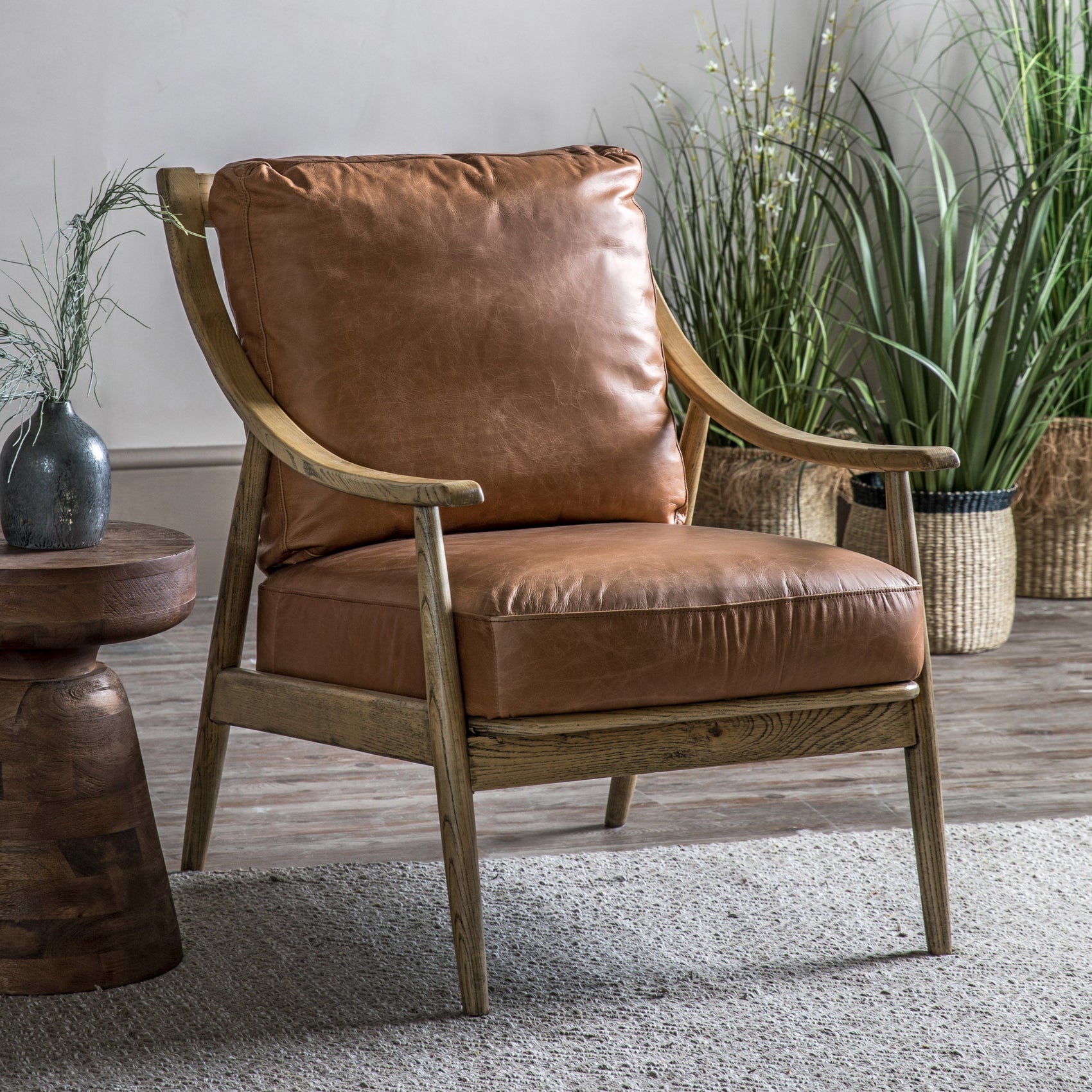 Keiry Armchair Brown Leather 630x815x900mm