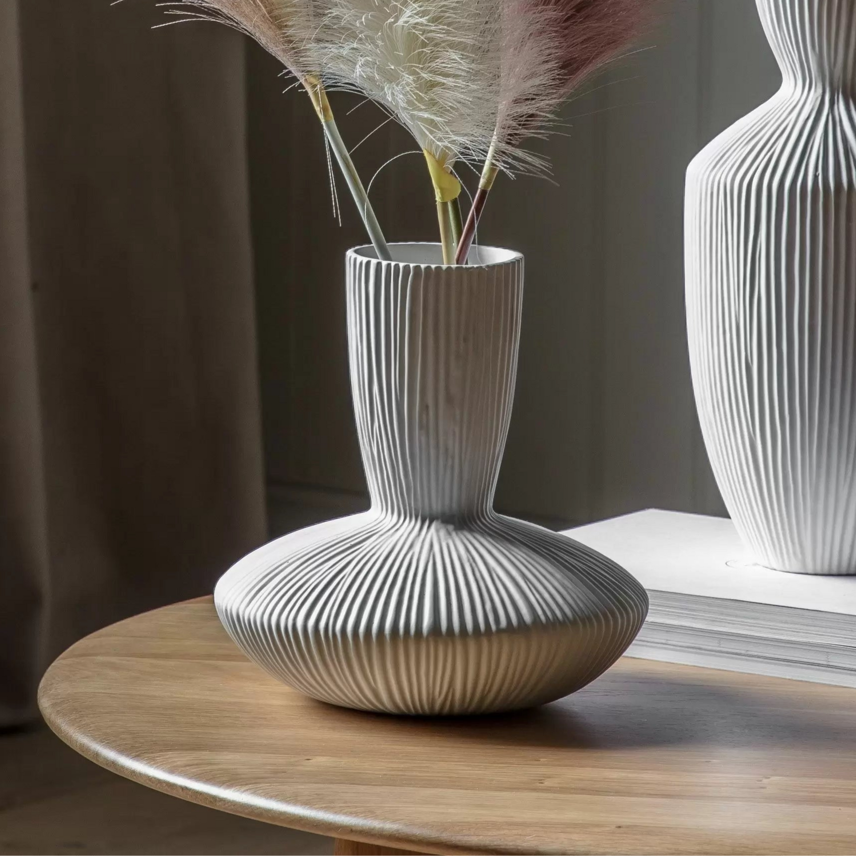 Cadee Cream Ribbed Stone Vase