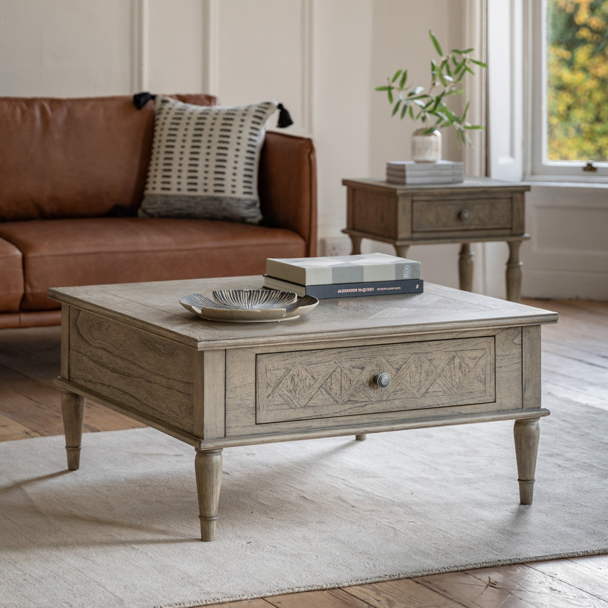 Tobago Aged Mindy Wood Square Coffee Table