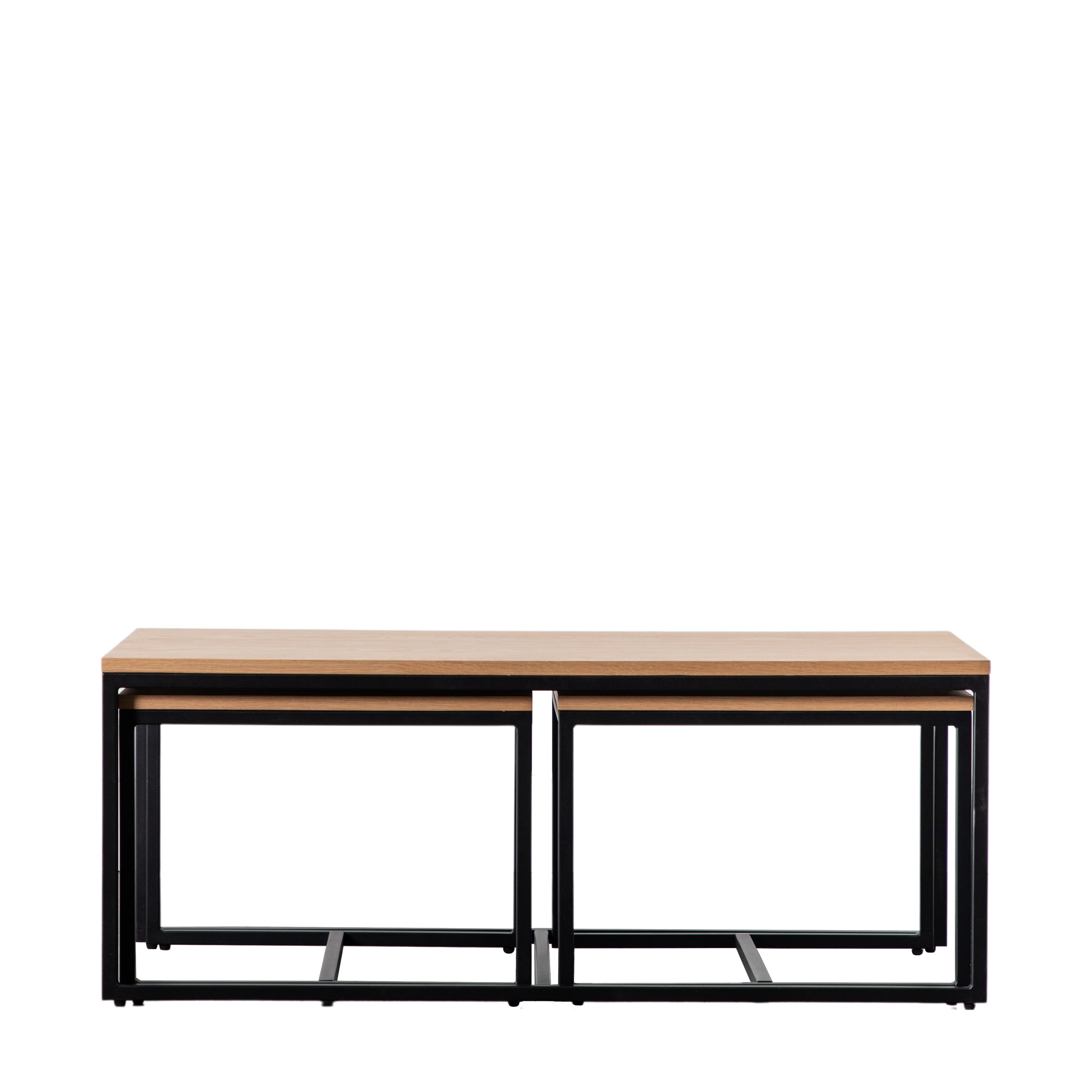 Bentley Natural Oak Wood & Matt Black Coffee Table Nest