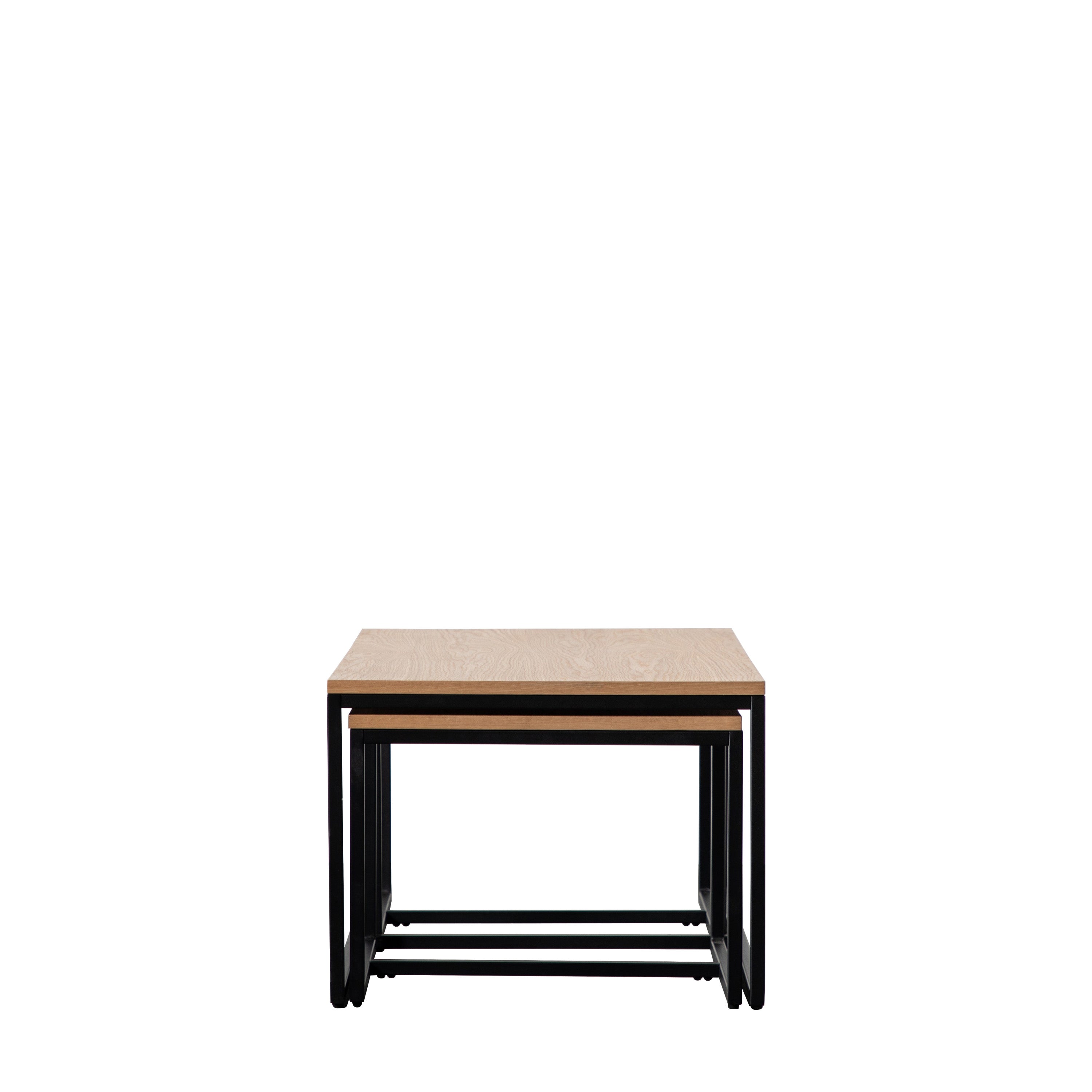 Bentley Natural Oak Wood & Matt Black Coffee Table Nest