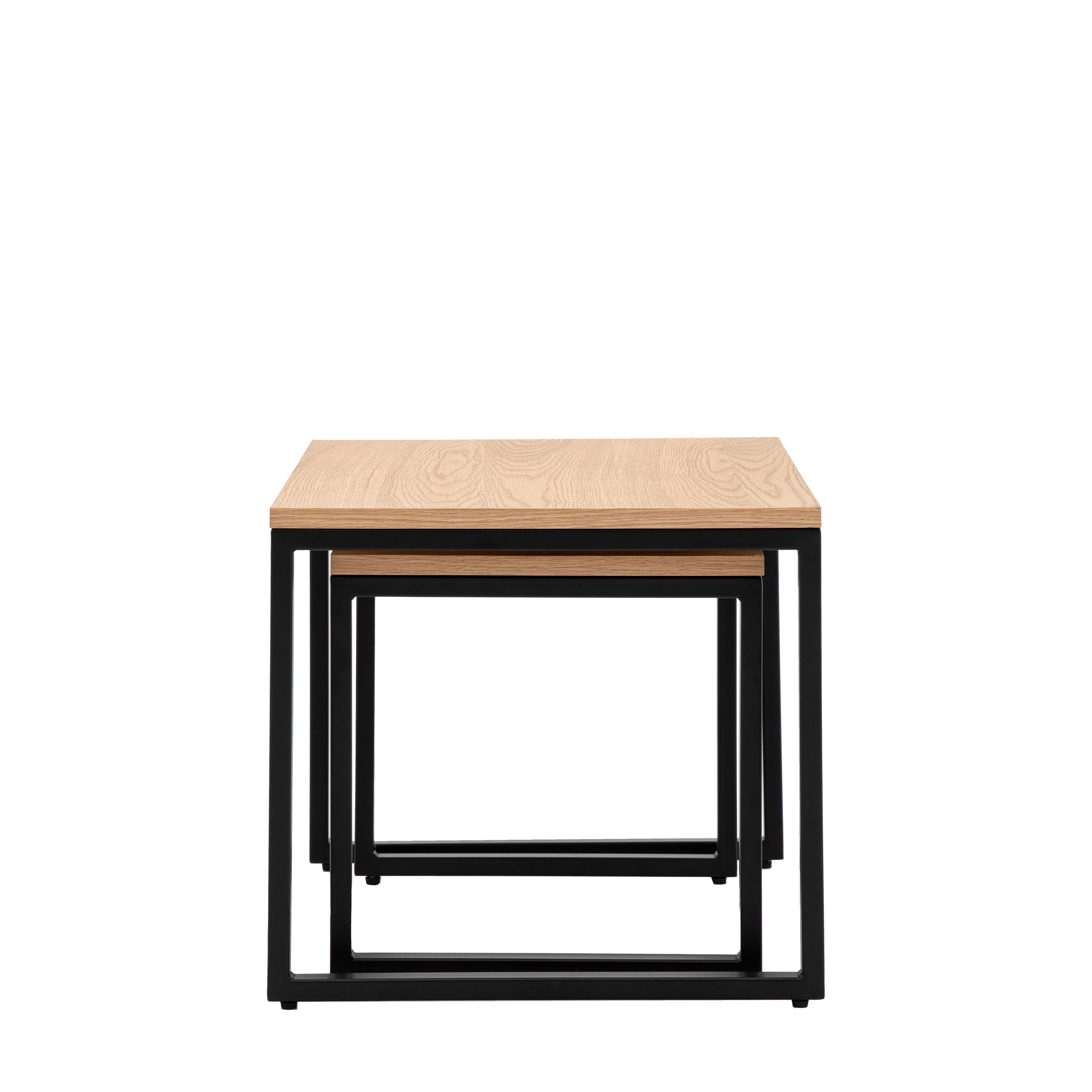 Bentley Natural Oak Wood & Matt Black Side Table Nest