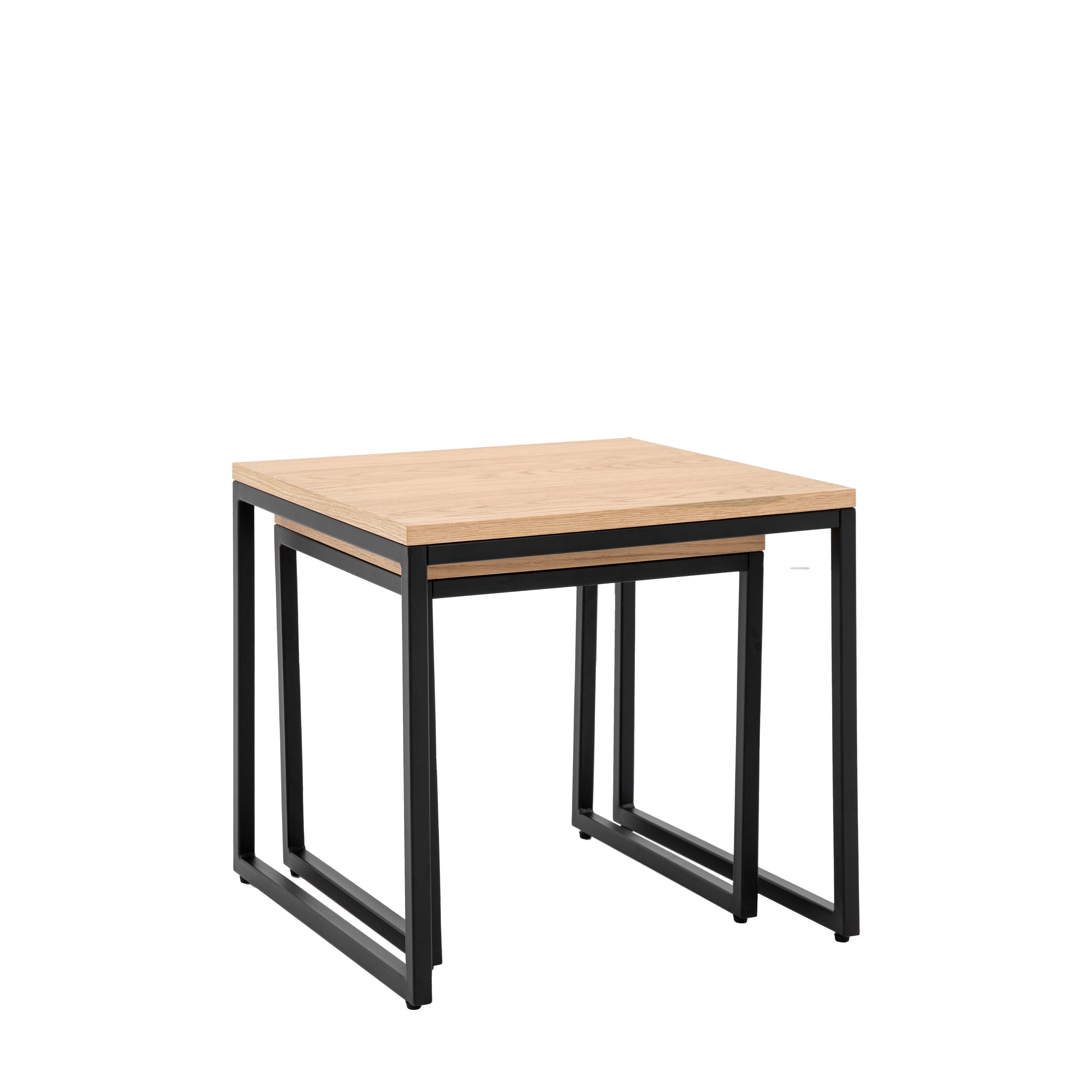 Bentley Natural Oak Wood & Matt Black Side Table Nest