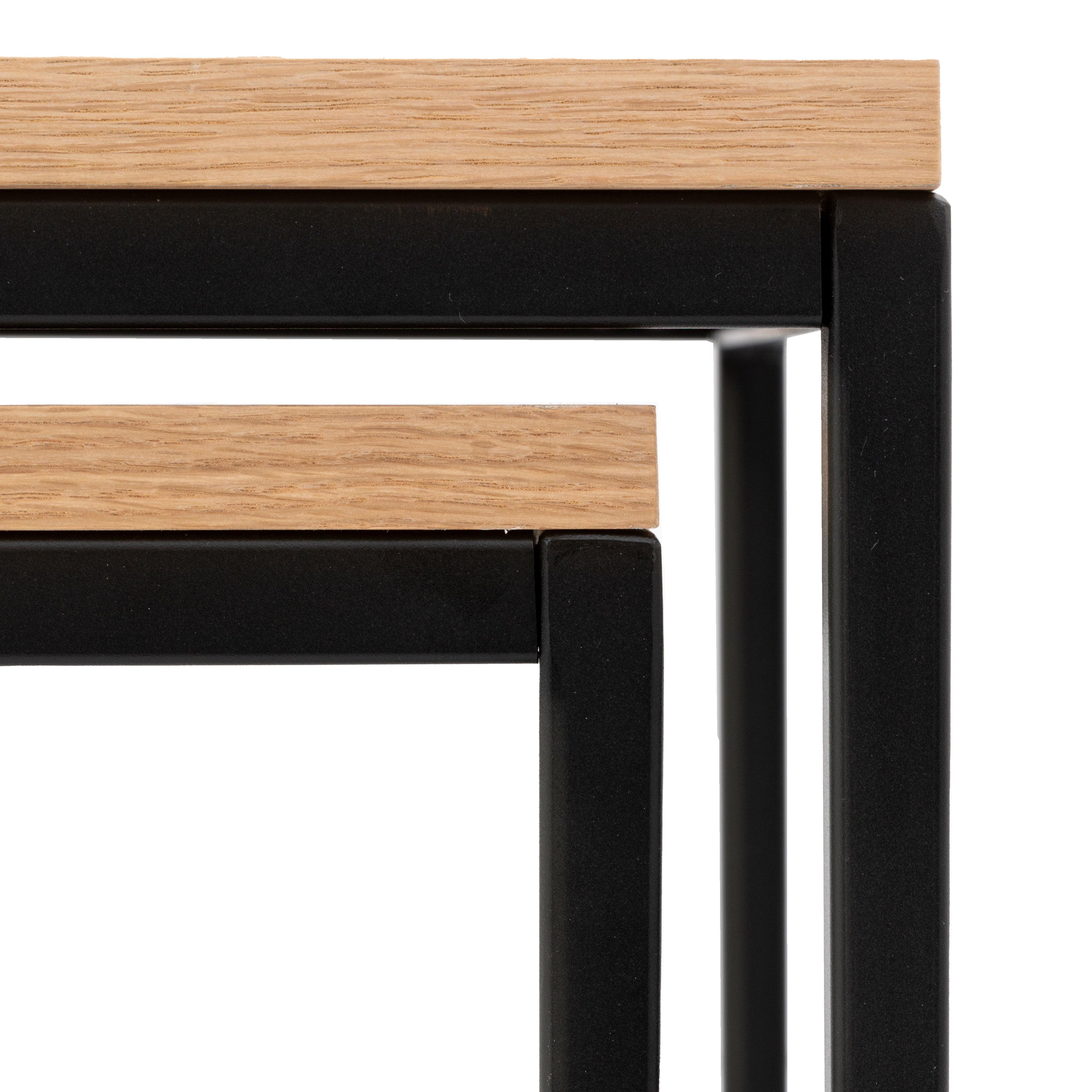 Bentley Natural Oak Wood & Matt Black Side Table Nest