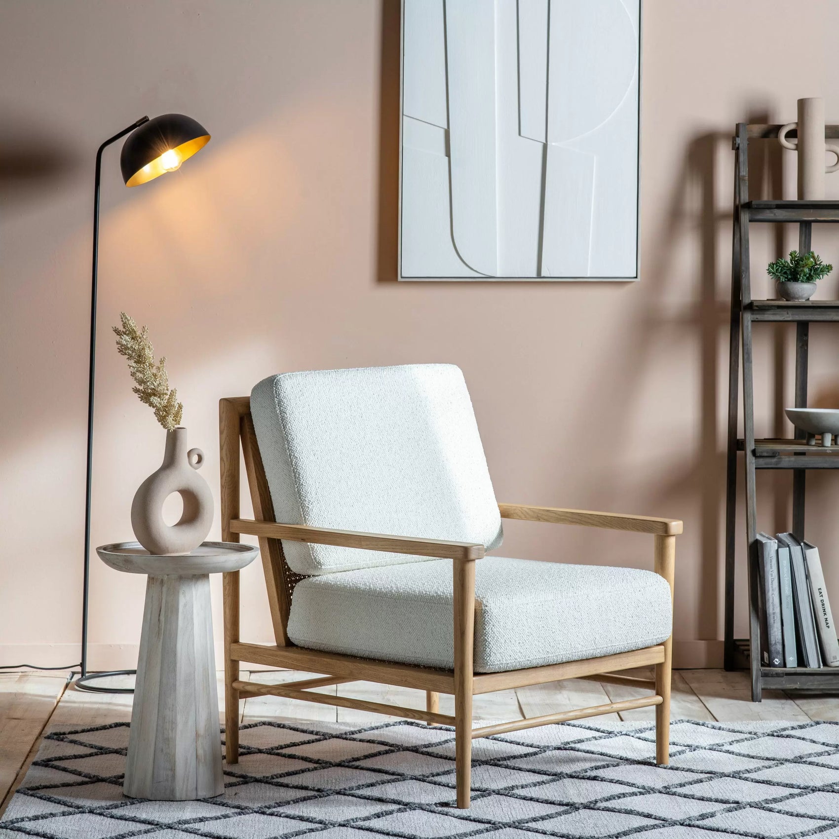 Daphne Natural Rattan & Cream Bouclé Armchair