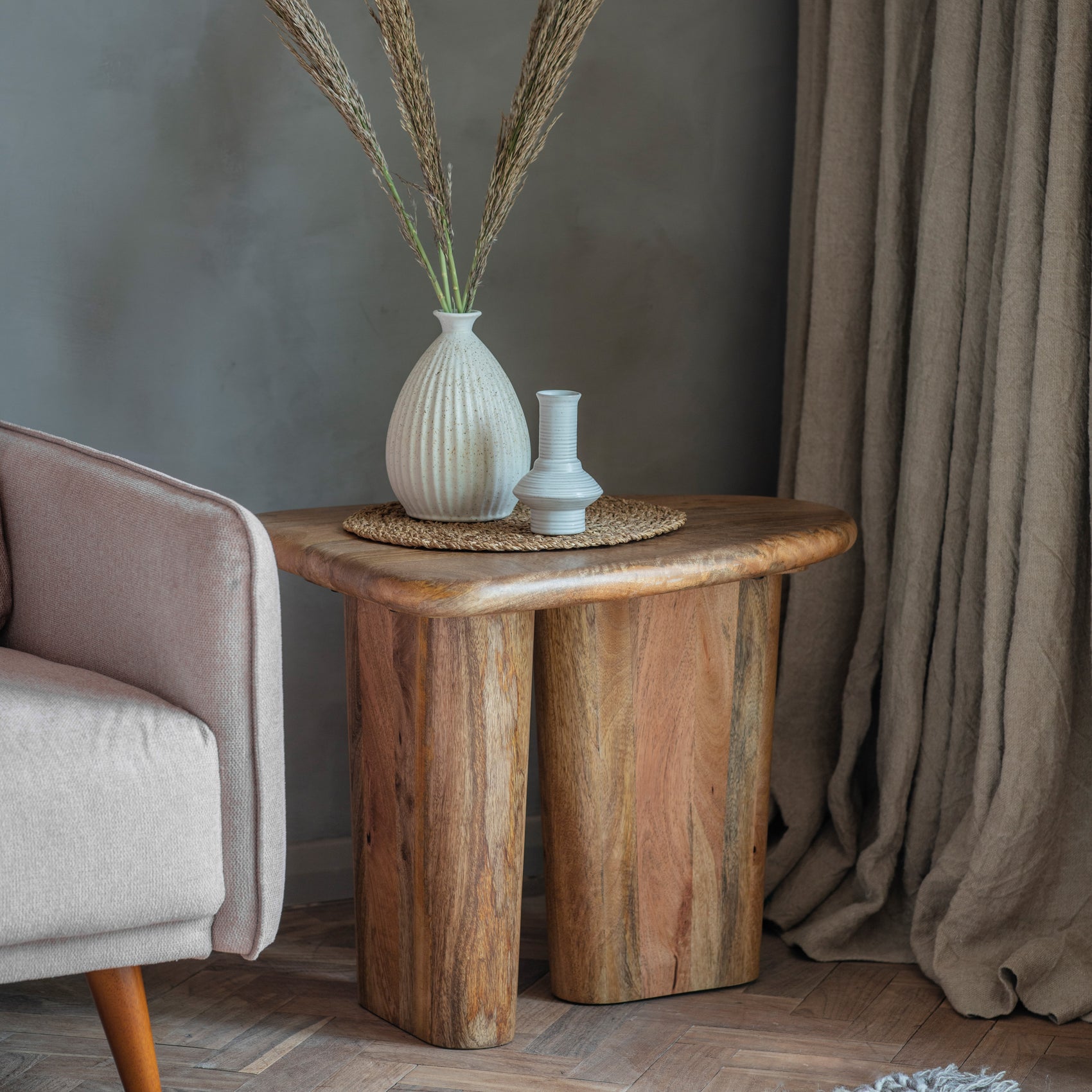 Hoffler Soft Curved Solid Mango Wood Side Table