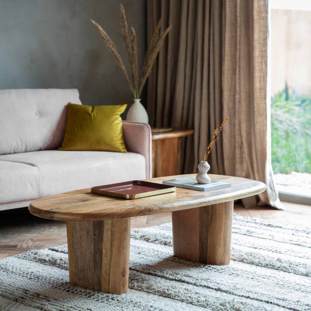 Hoffler Soft Curved Solid Mango Wood Coffee Table