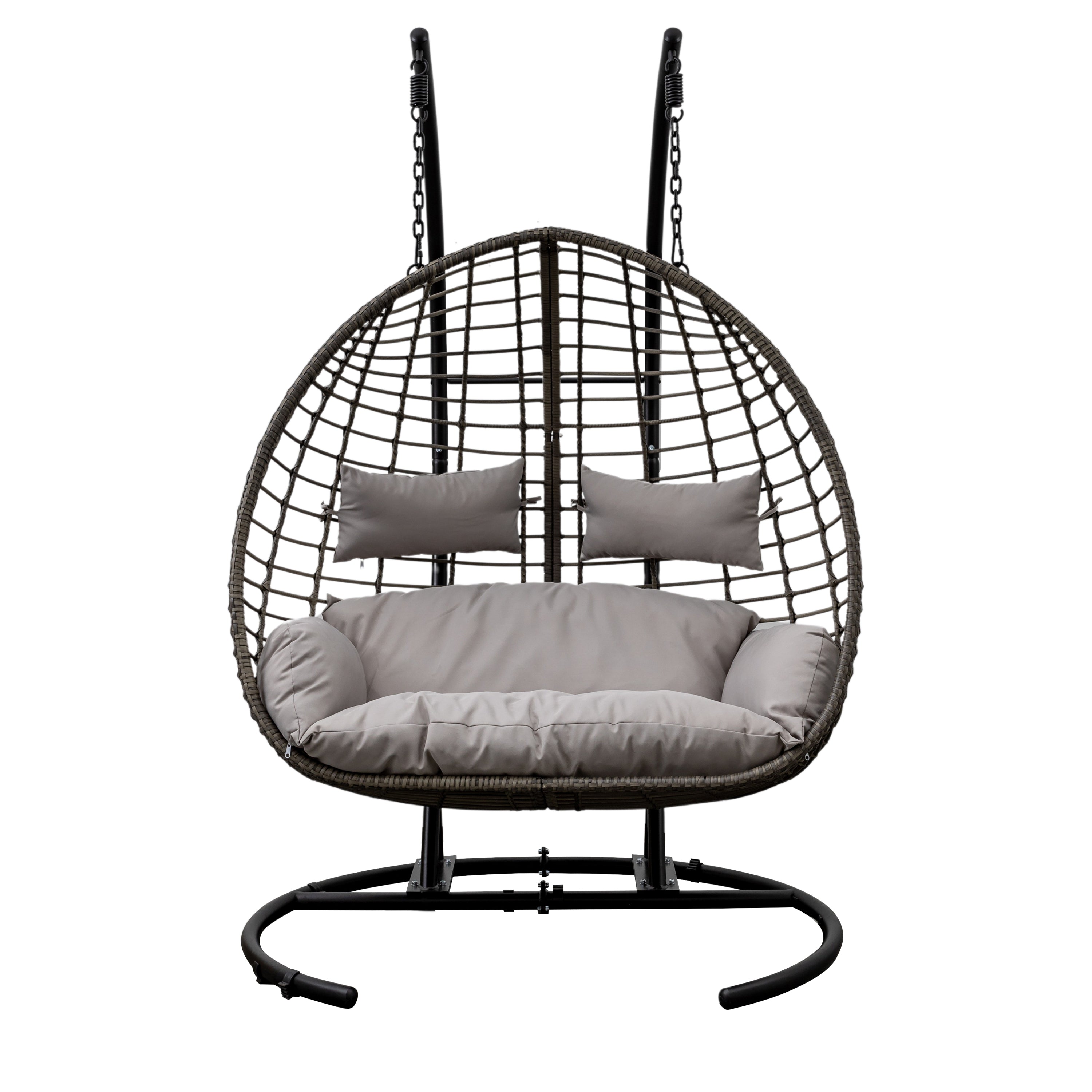 Adalio Grey Wicker Hanging Egg Chair | 2 Seater