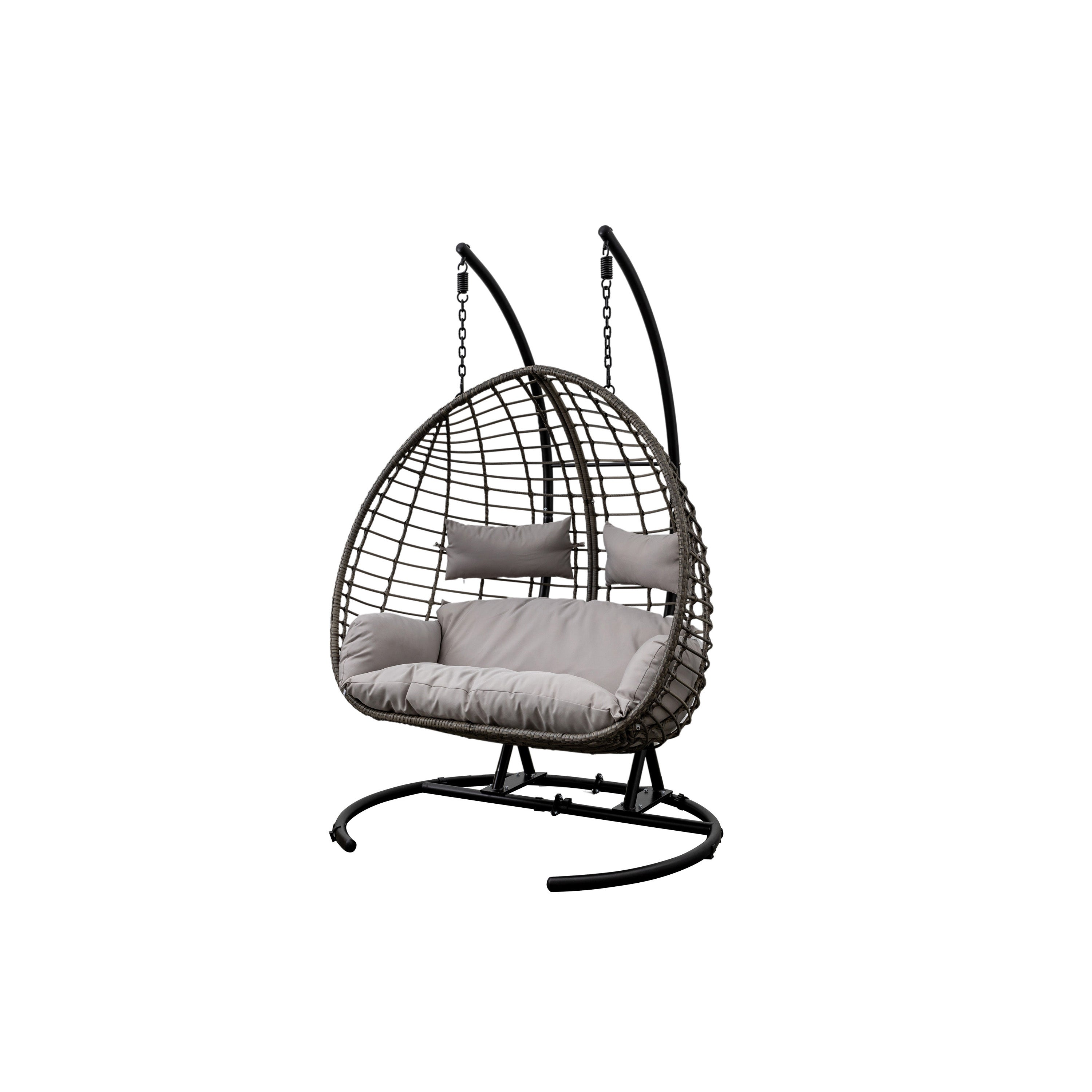 Adalio Grey Wicker Hanging Egg Chair | 2 Seater