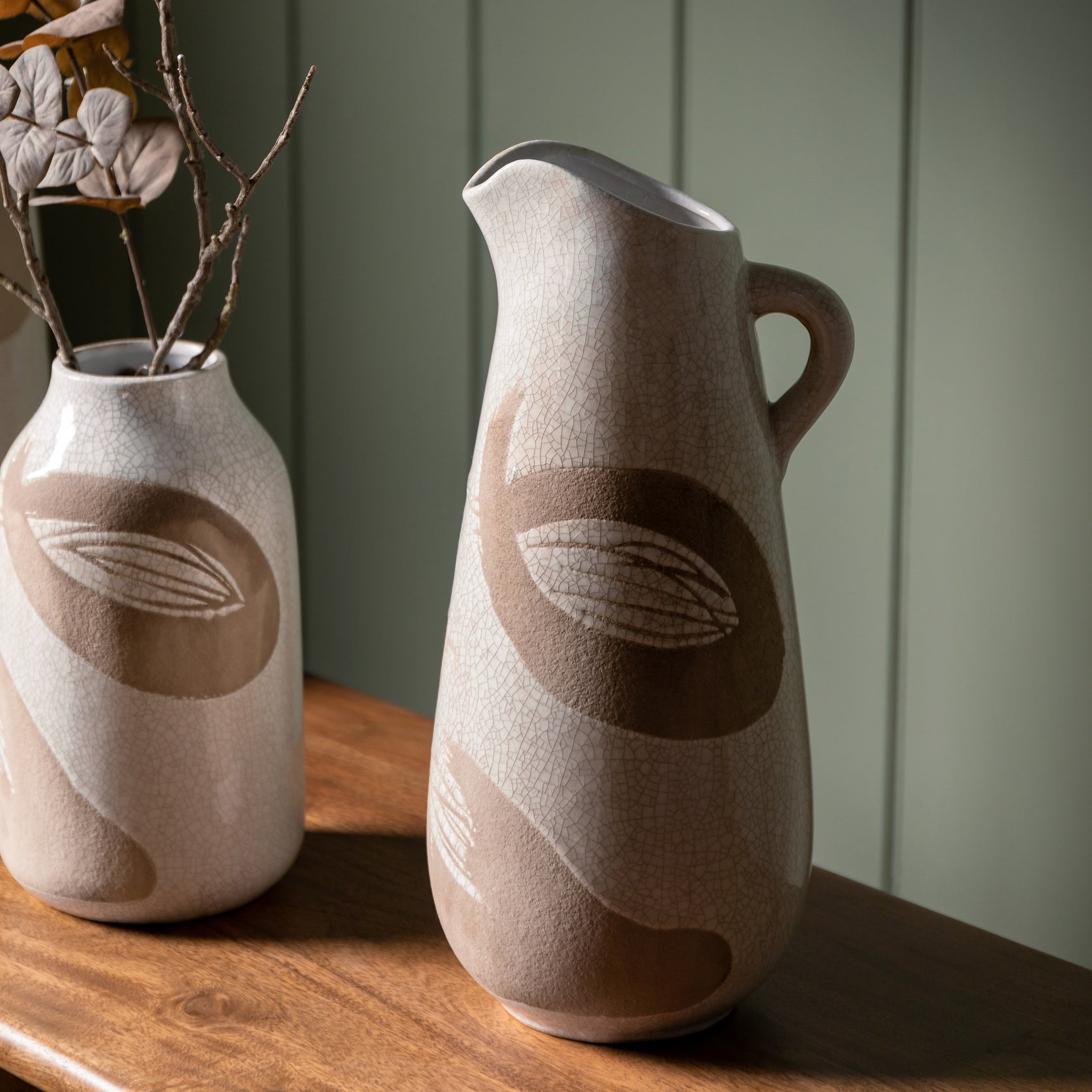 Icard Reactive White & Brown Pitcher Vase