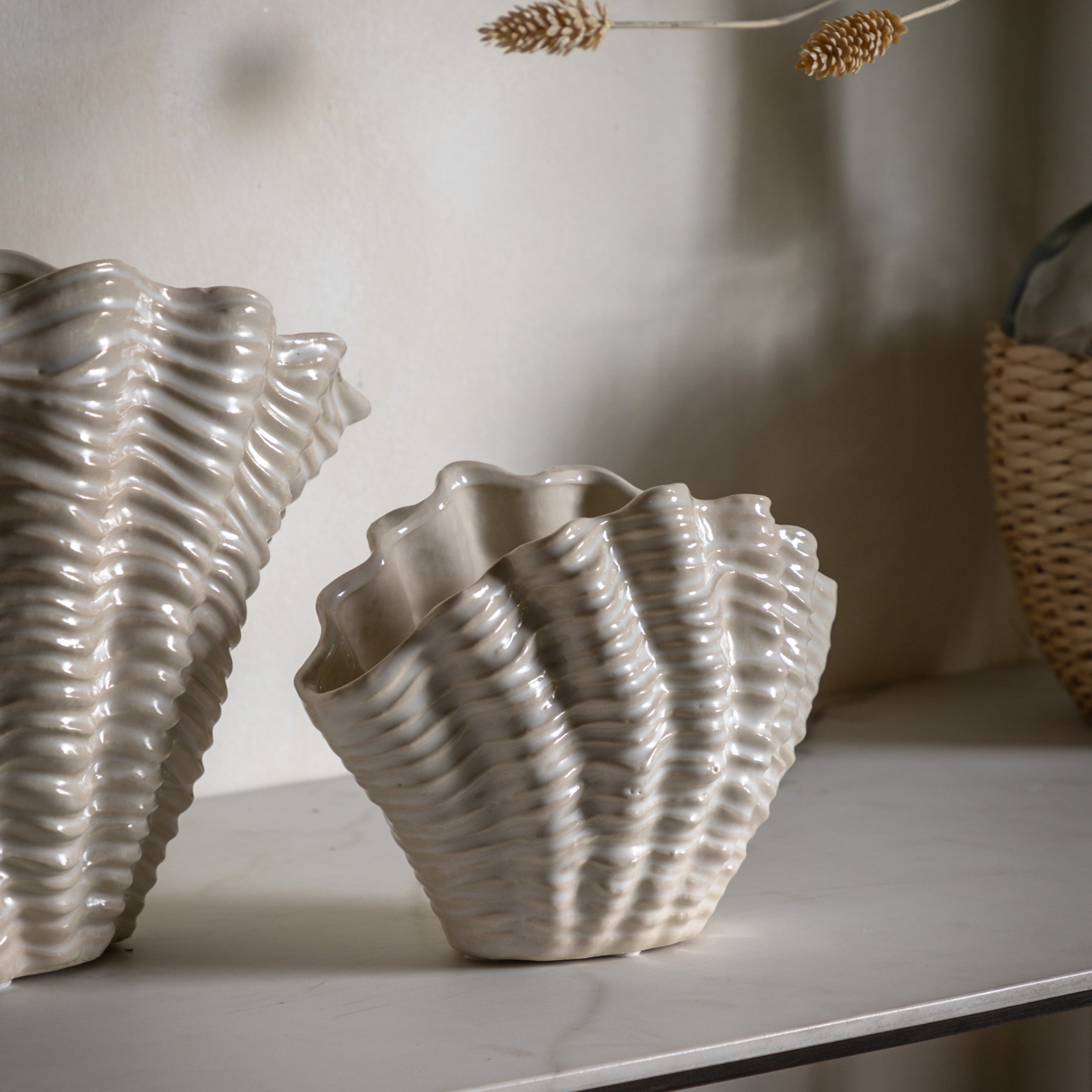 Clam Shell White Stone Vase | Small