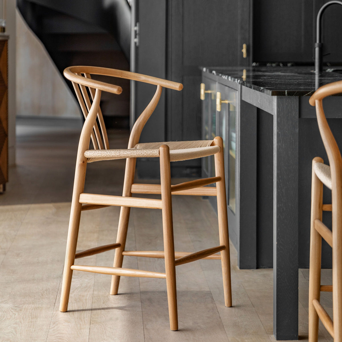 Set of 2 Courtney Rope & Natural Oak Wood Bar Stool