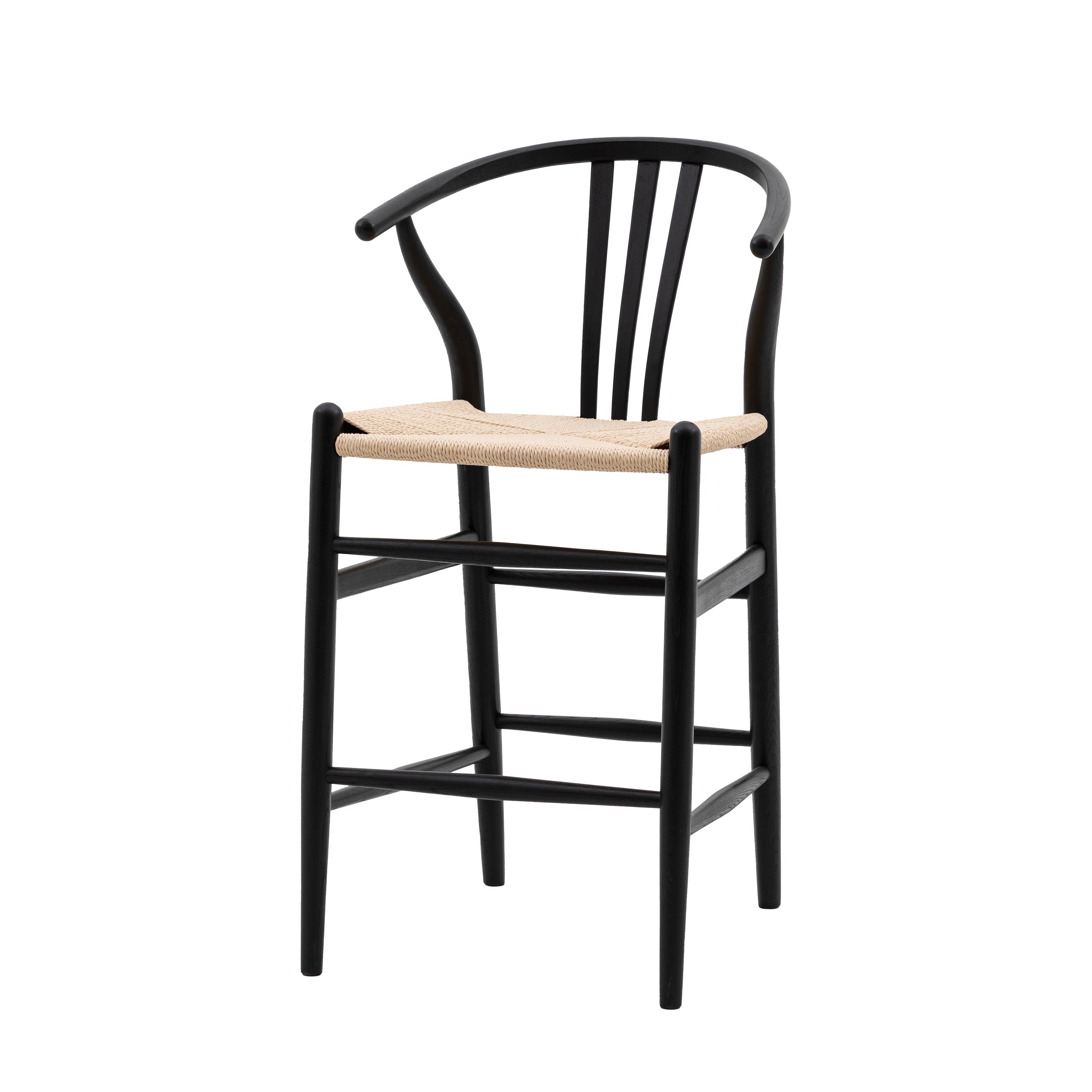 Set of 2 Courtney Rope & Black Oak Wood Bar Stool