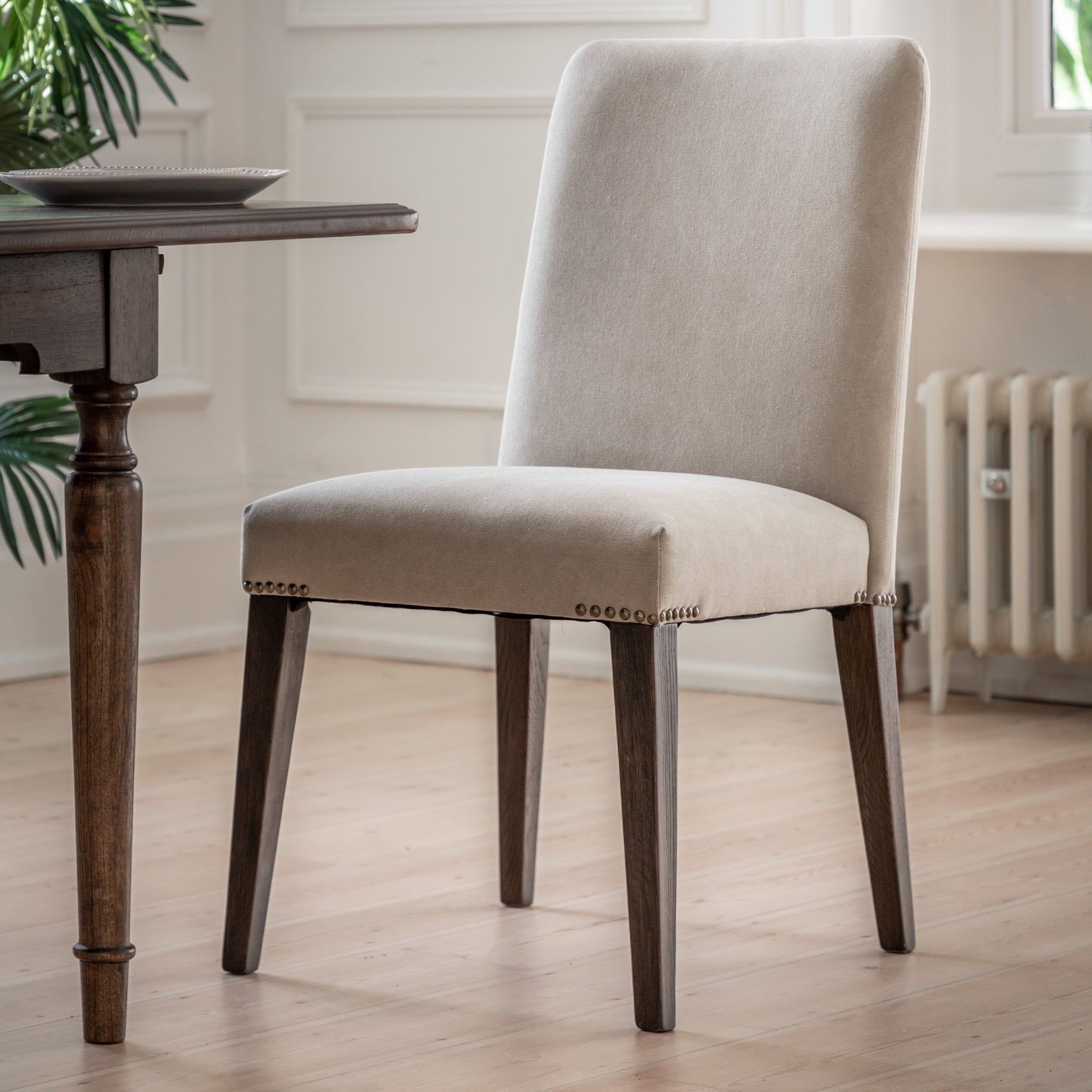 Set of 2 Kingham Cement Grey Linen & Wood Dining Chairs