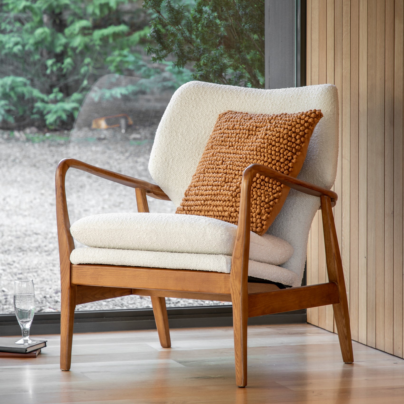 Frankie White Bouclé & Natural Wood Armchair