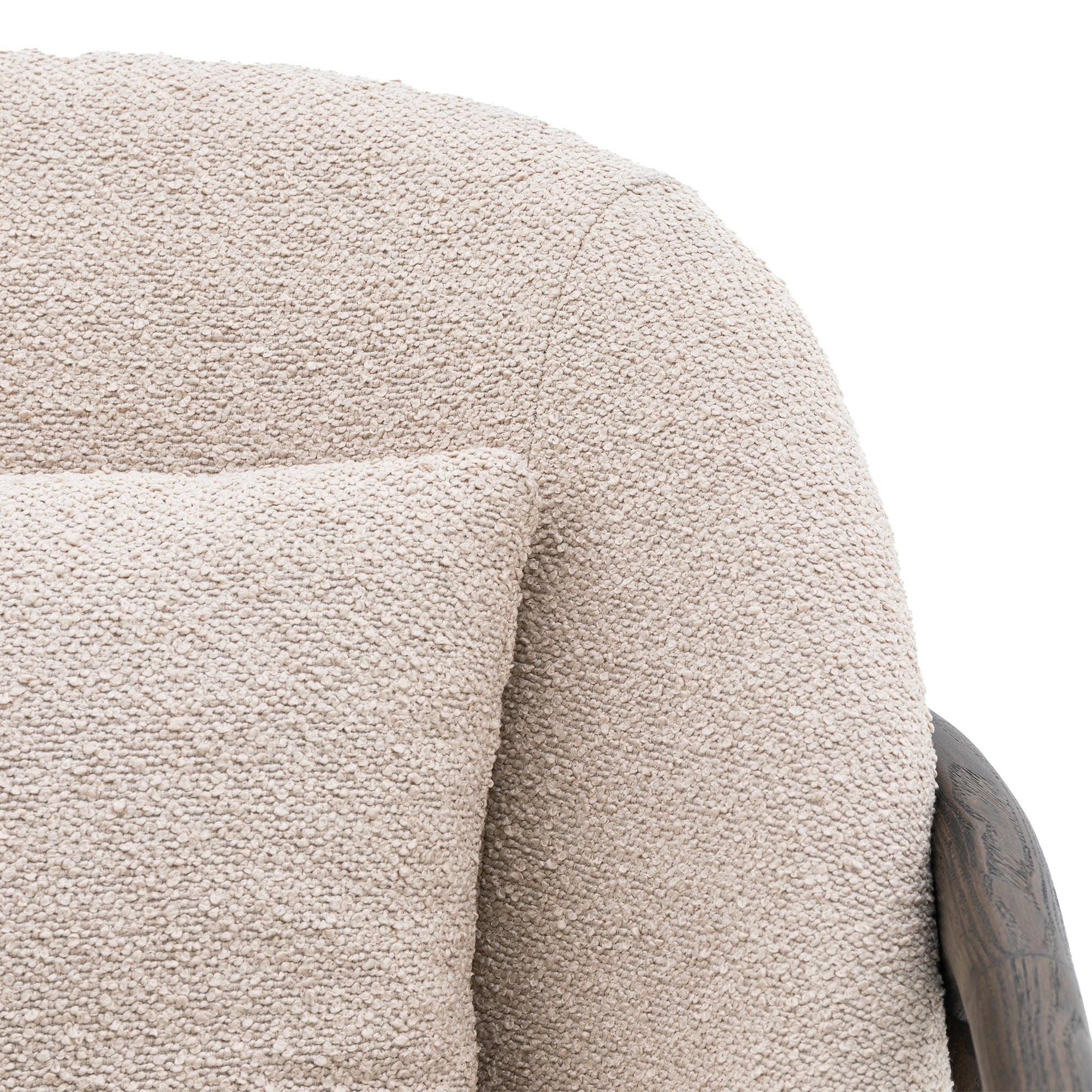 Arabella Dark Oak Wood & Taupe Boucle Curved Armchair