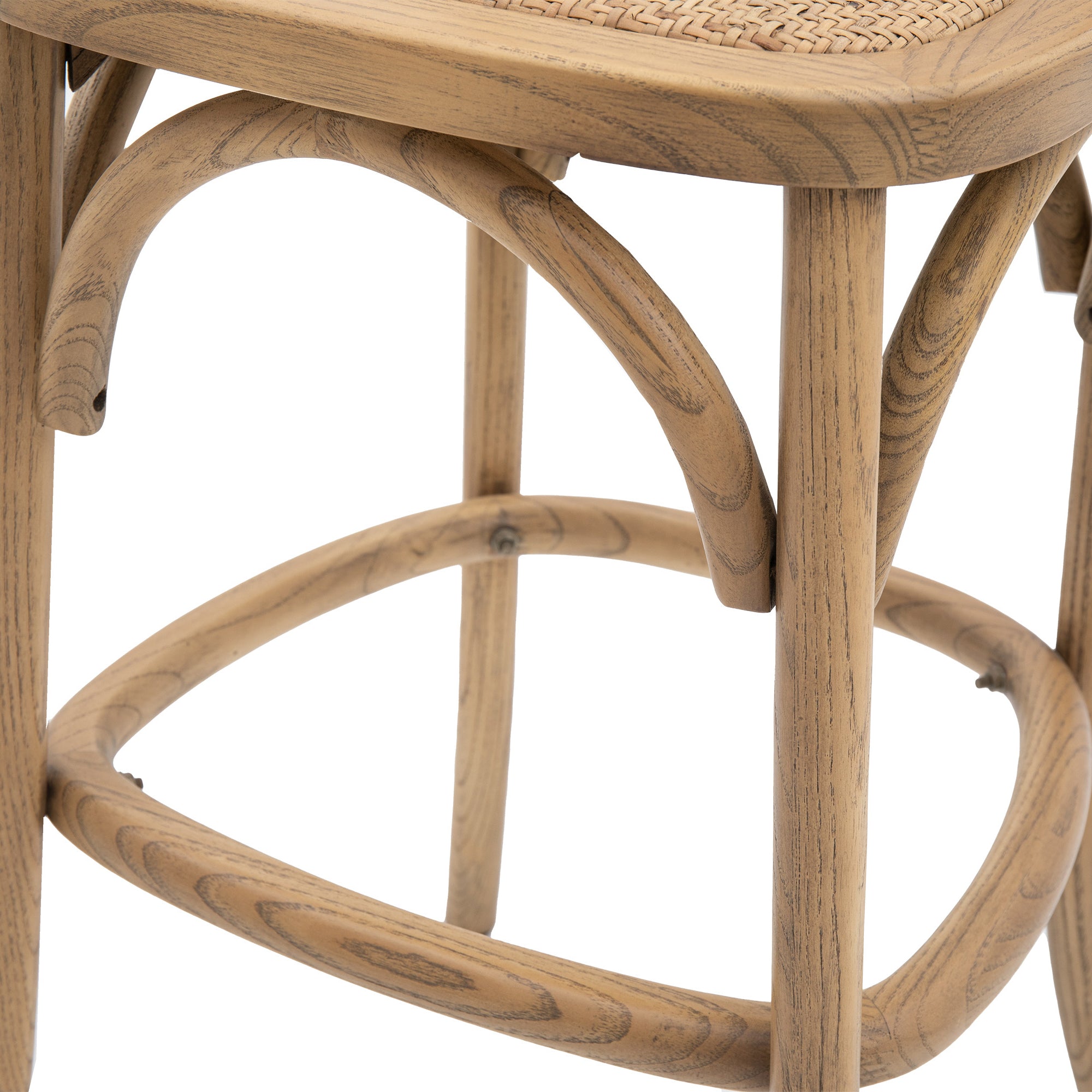 Set of 2 Aspen Natural Wood & Natural Rattan Stool