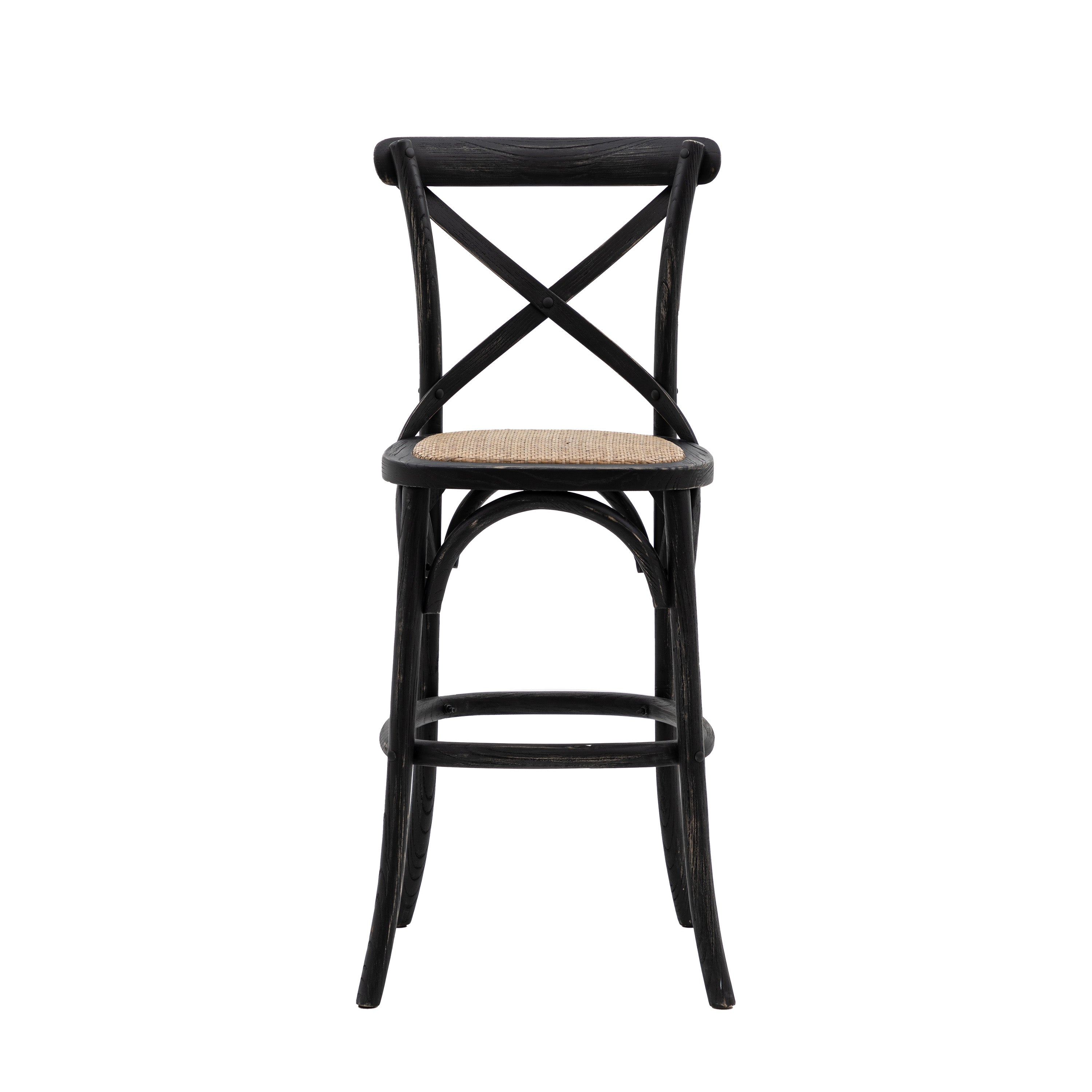 Set of 2 Aspen Black Oak Wood & Natural Rattan Stool