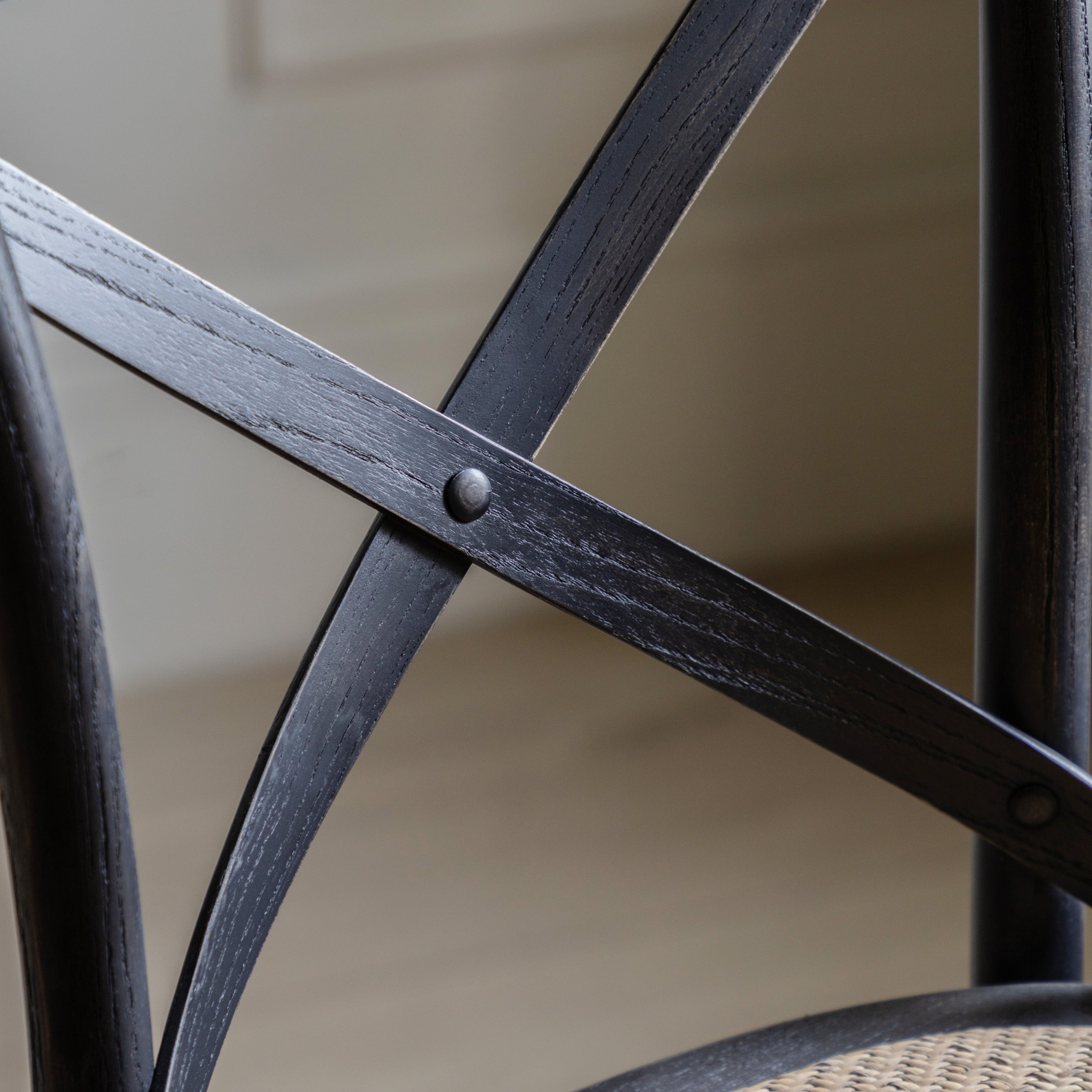 Set of 2 Aspen Black Oak Wood & Natural Rattan Stool