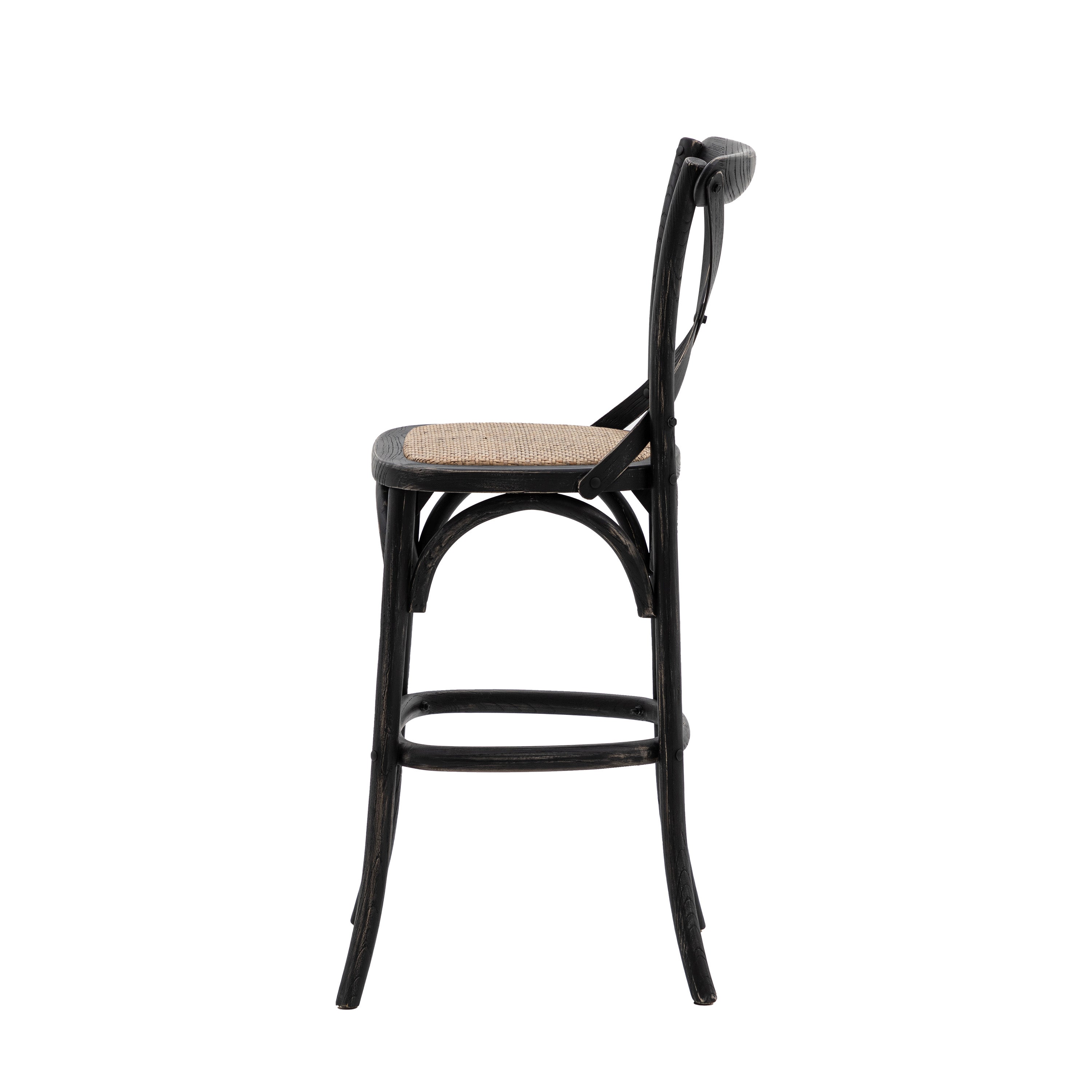 Set of 2 Aspen Black Oak Wood & Natural Rattan Stool