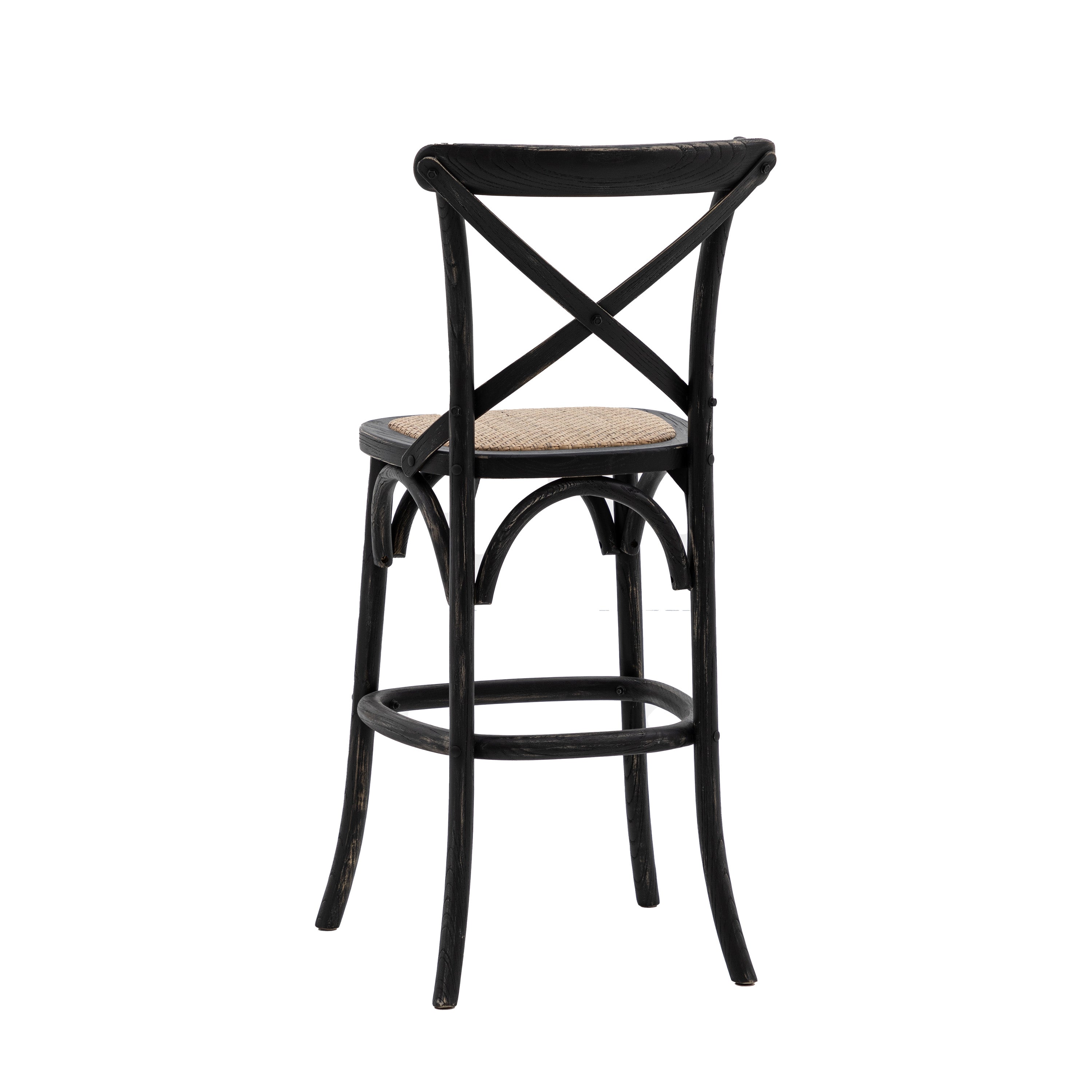 Set of 2 Aspen Black Oak Wood & Natural Rattan Stool