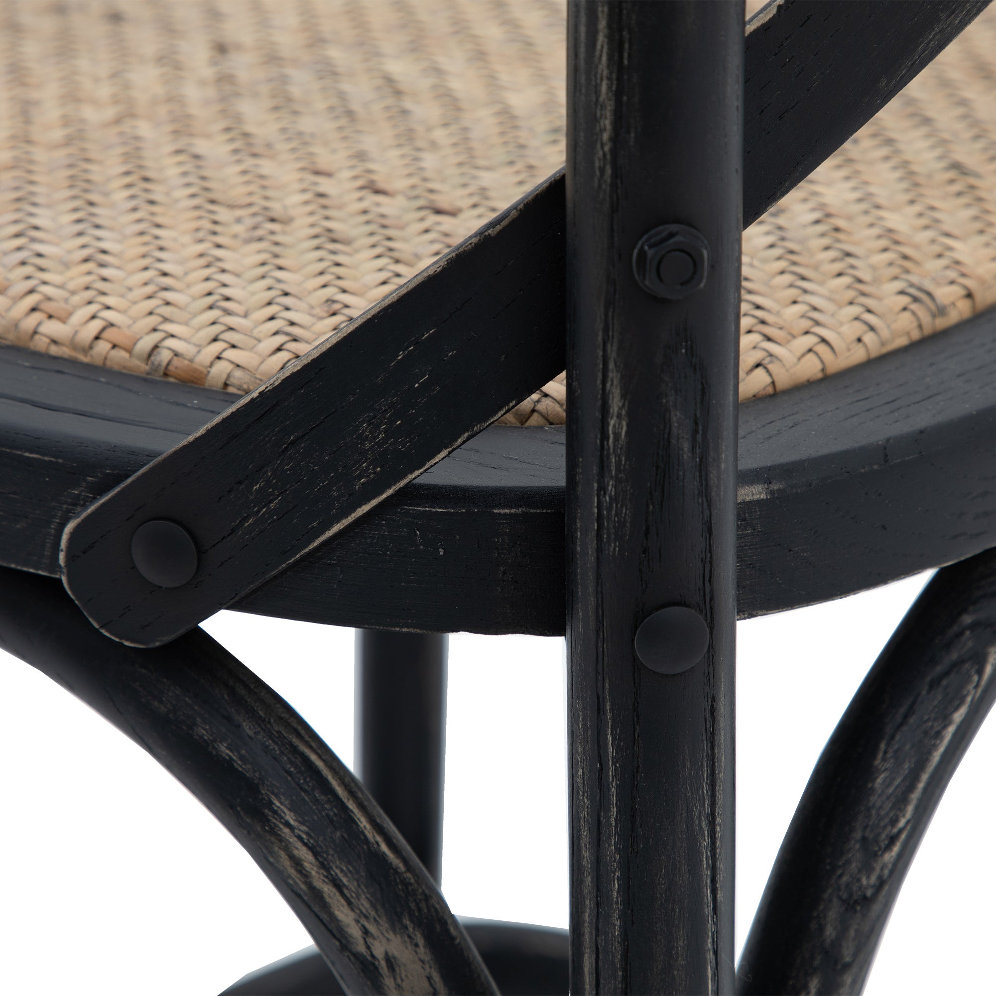 Set of 2 Aspen Black Oak Wood & Natural Rattan Stool