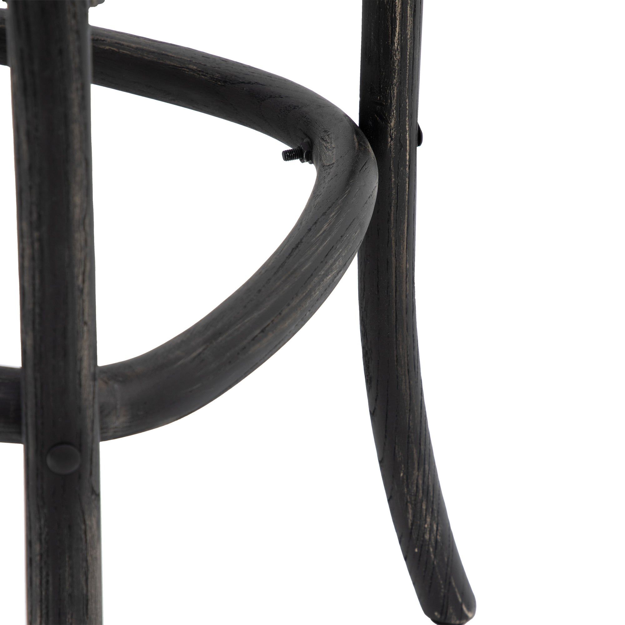 Set of 2 Aspen Black Oak Wood & Natural Rattan Stool