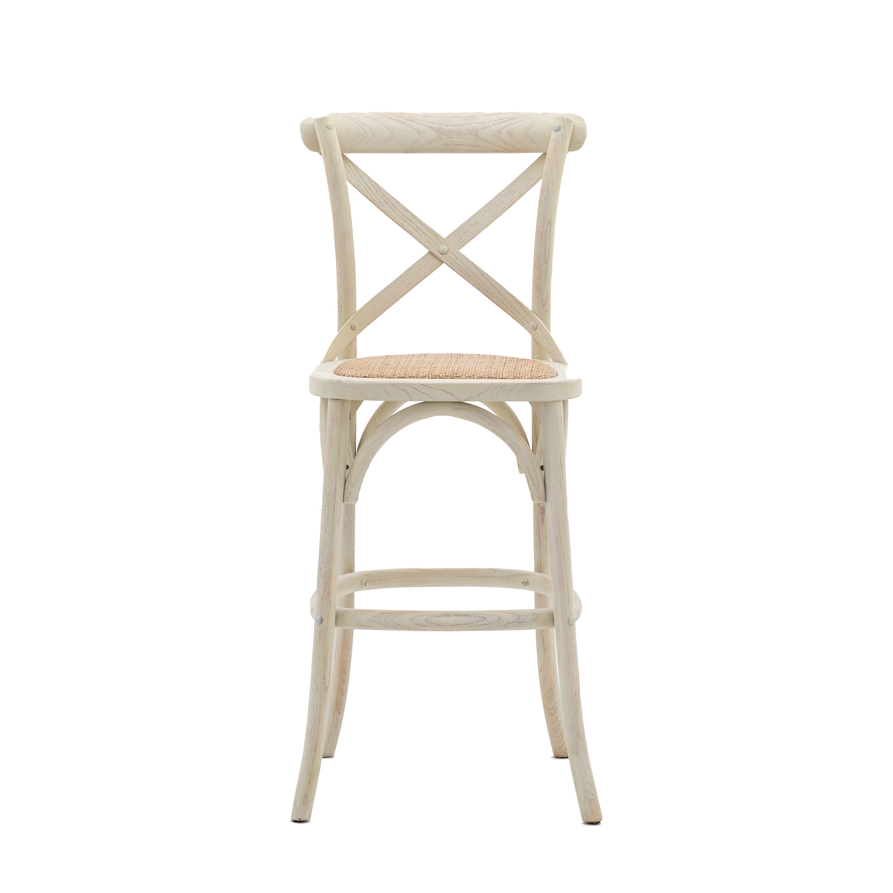 Set of 2 Aspen White Wood & Natural Rattan Stool