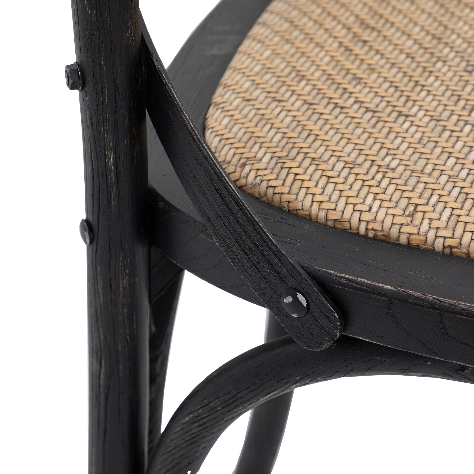 Set of 2 Aspen Black Oak Wood & Rattan Dining Chair