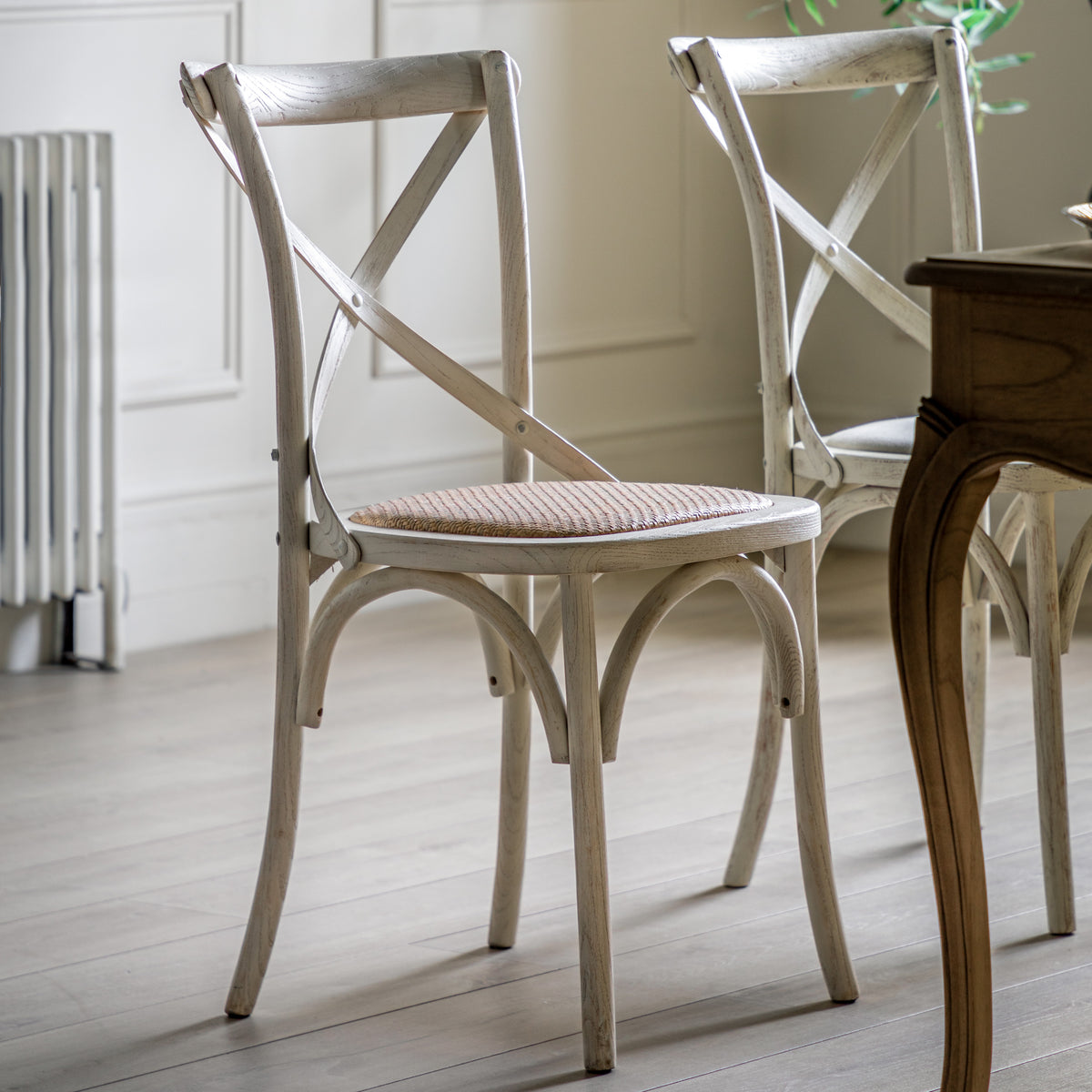Set of 2 Aspen White Oak Wood & Rattan Dining Chair