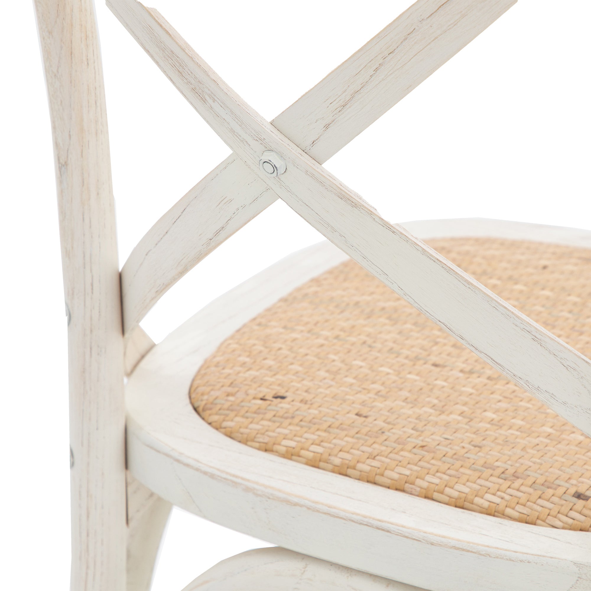 Set of 2 Aspen White Oak Wood & Rattan Dining Chair