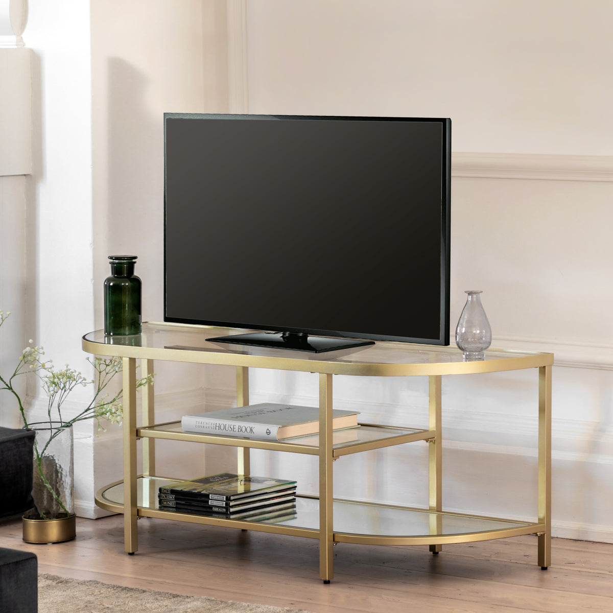 Harmon Champagne Gold & Clear Glass TV Unit