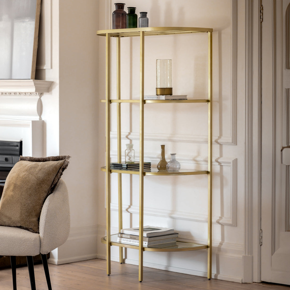 Harmon Champagne Gold & Clear Glass Curved Display Unit