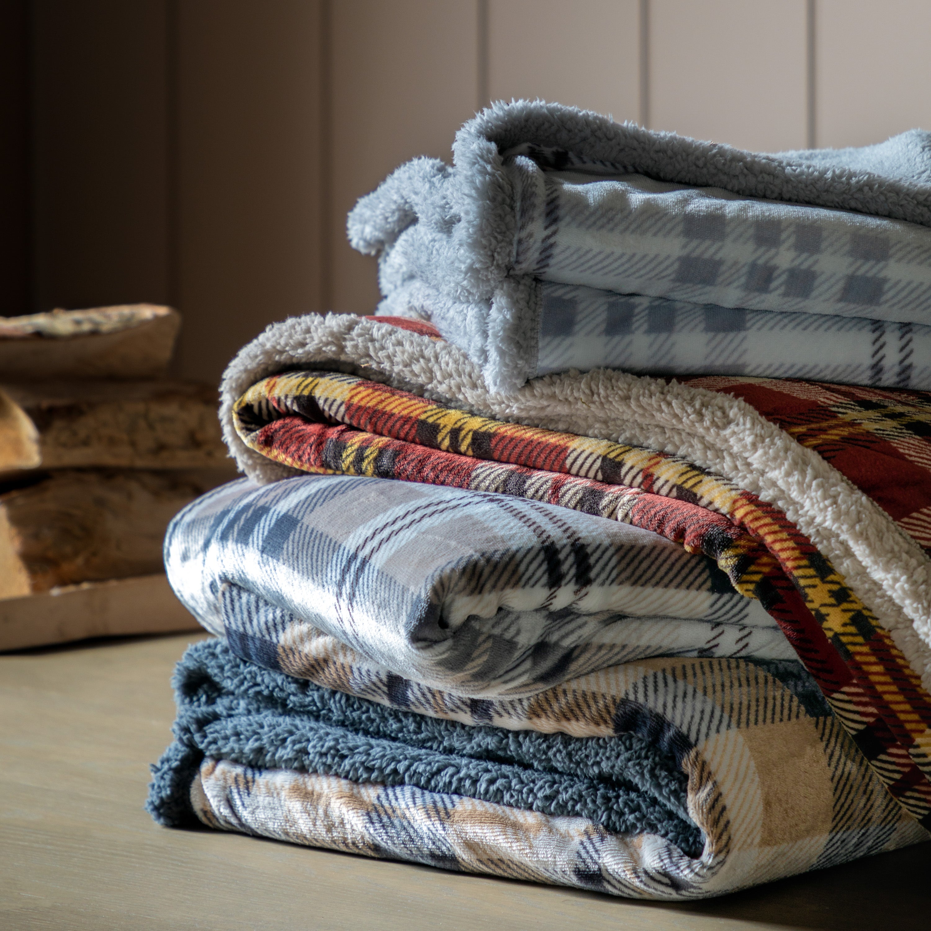 Tartan Checked Sherpa Grey Throw