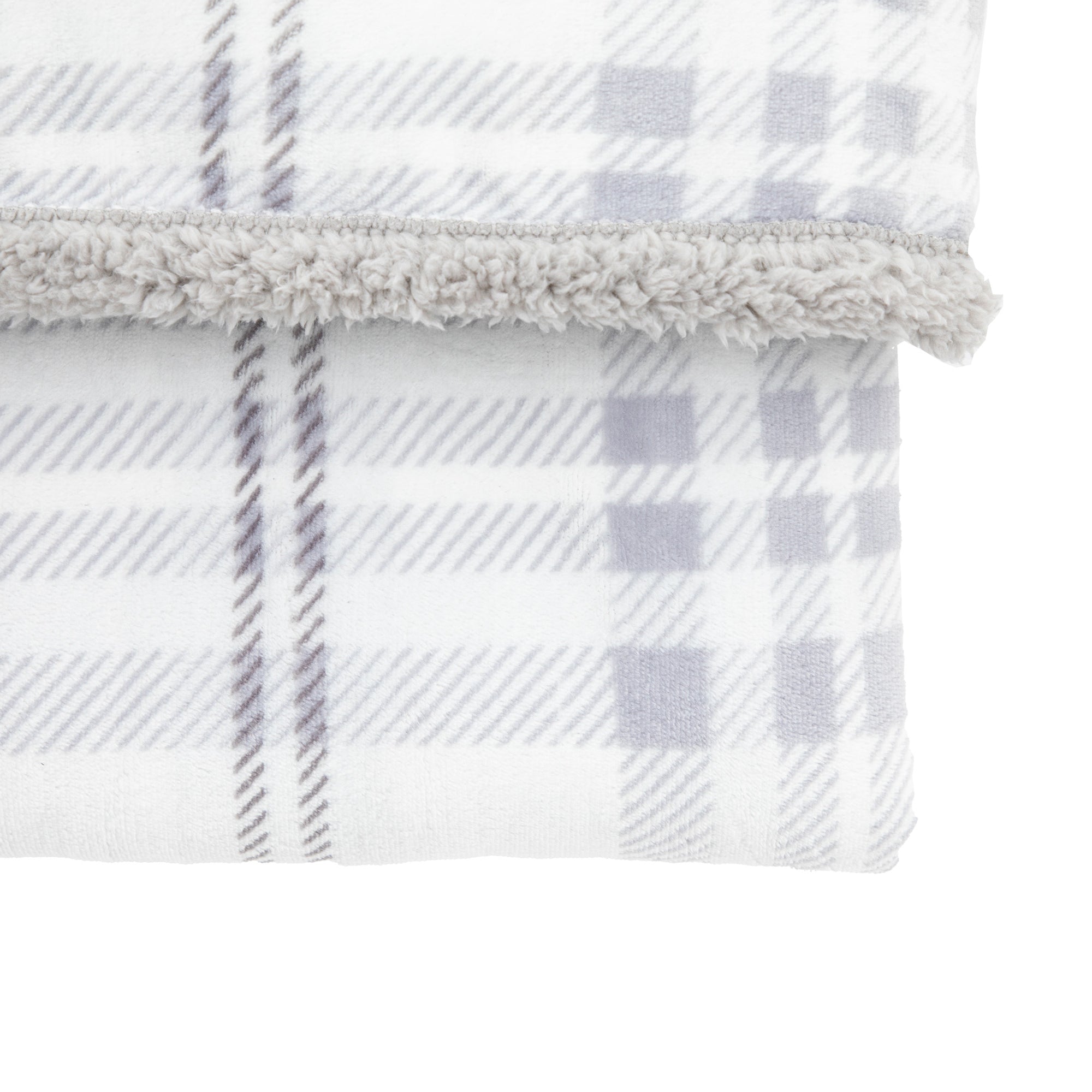 Tartan Checked Sherpa Grey Throw