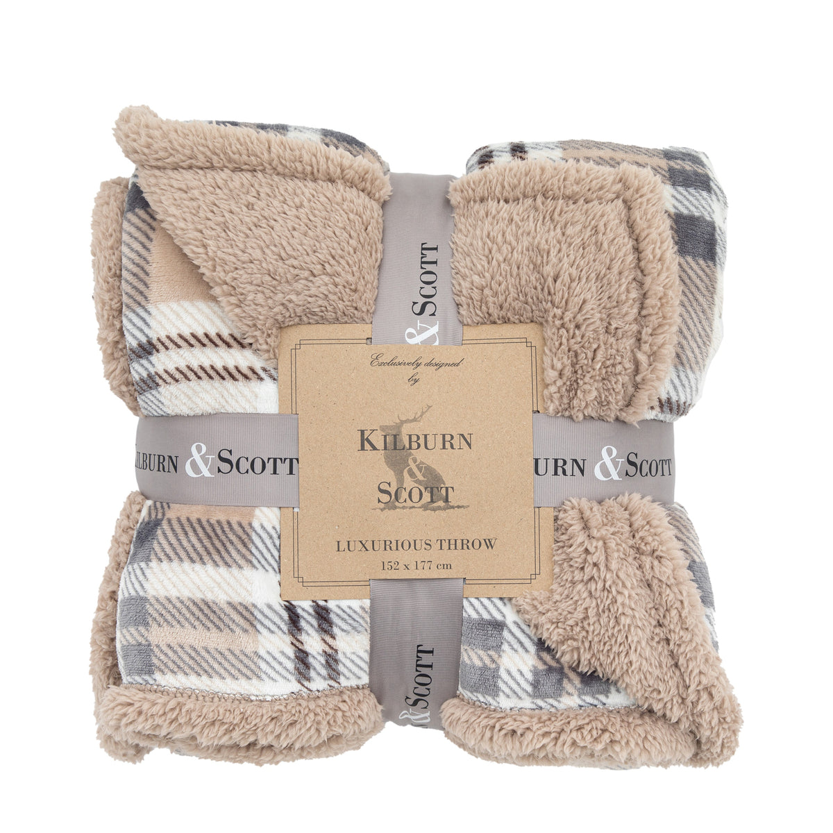 Braemere Tartan Checked Natural Sherpa Throw