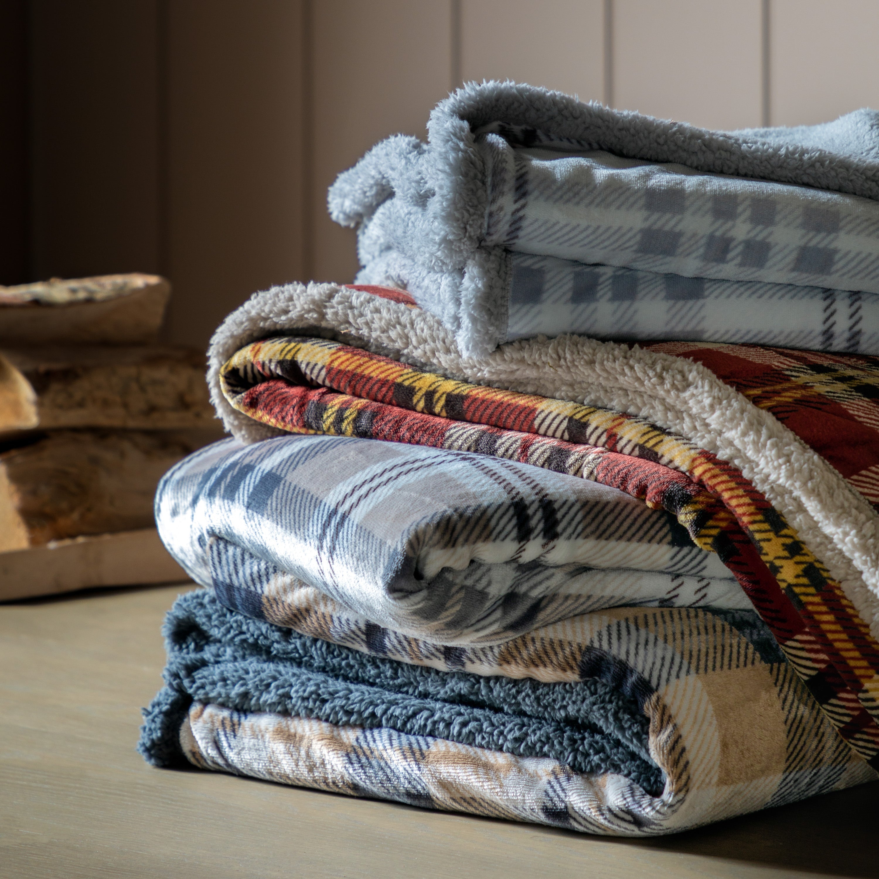 Tartan Checked Natural Sherpa Throw