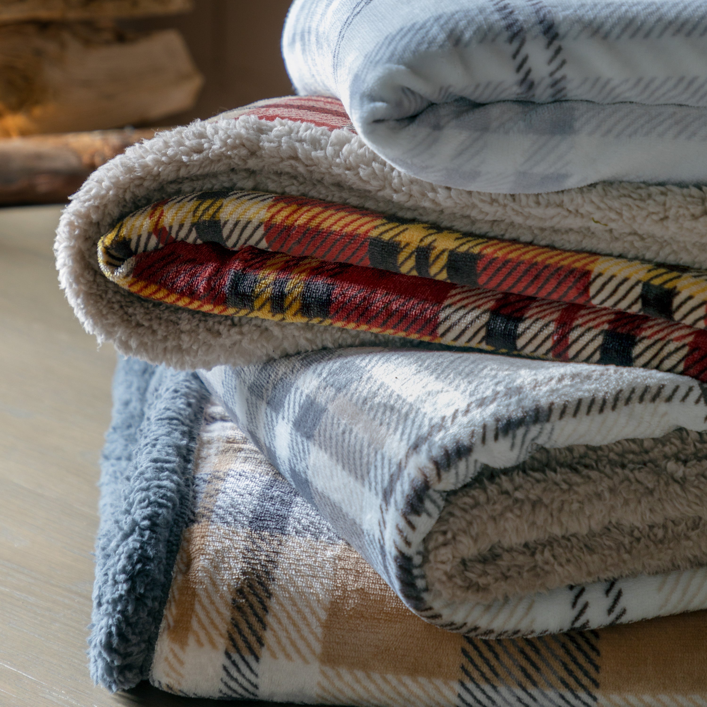 Tartan Checked Natural Sherpa Throw