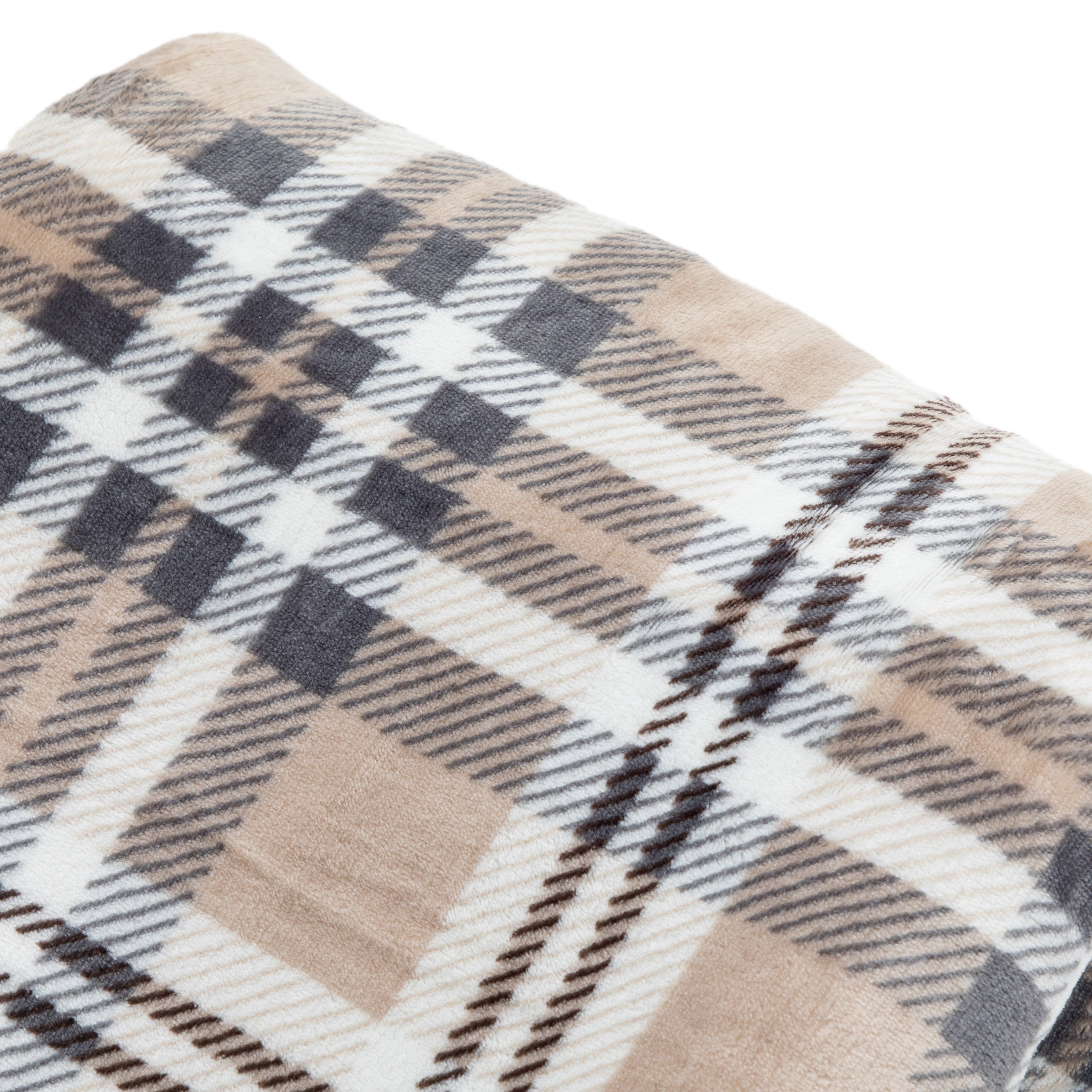 Tartan Checked Natural Sherpa Throw