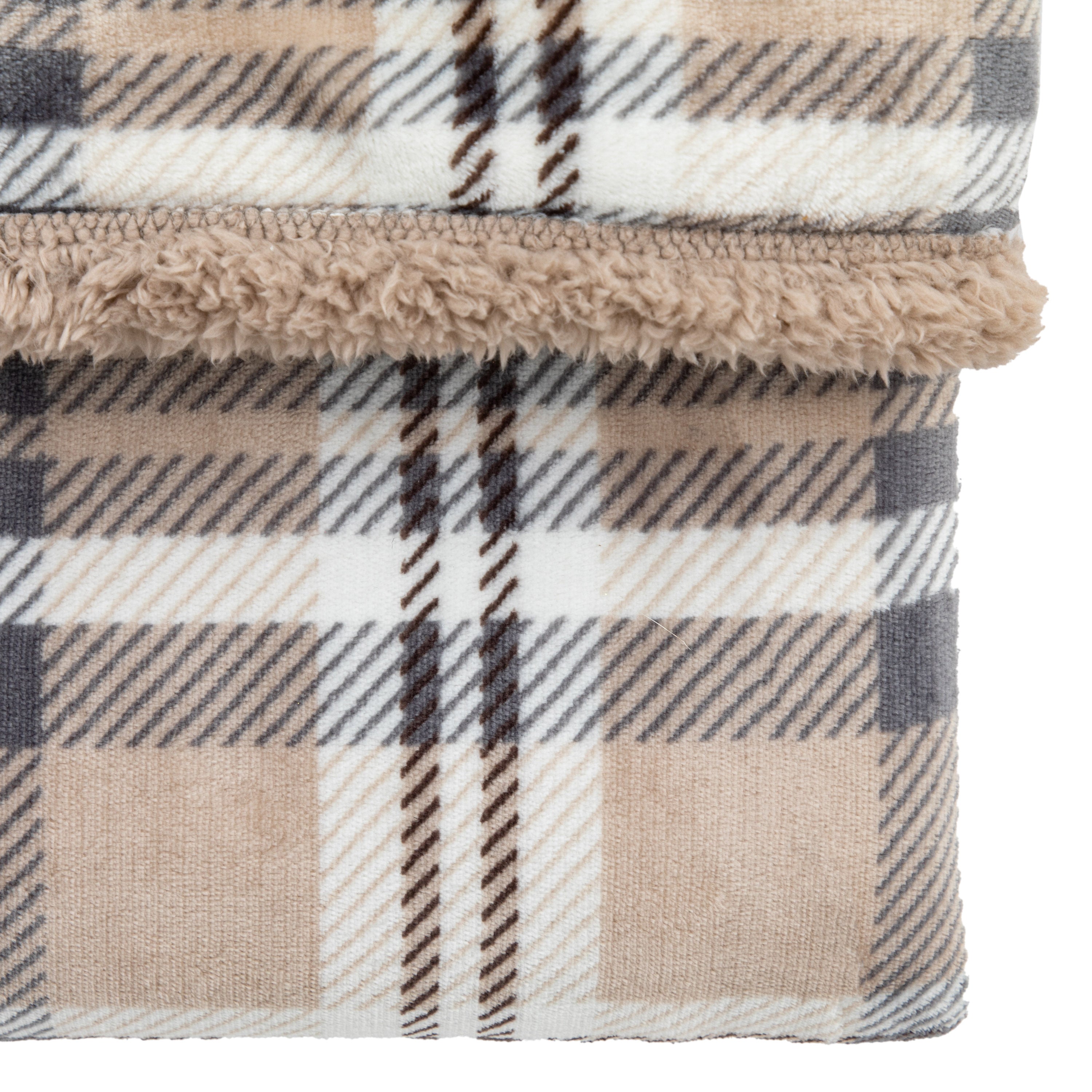 Tartan Checked Natural Sherpa Throw