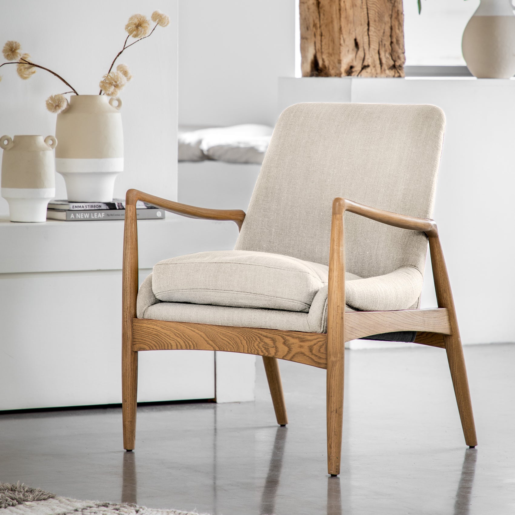 Brianna Natural Linen & Oak Wood Armchair